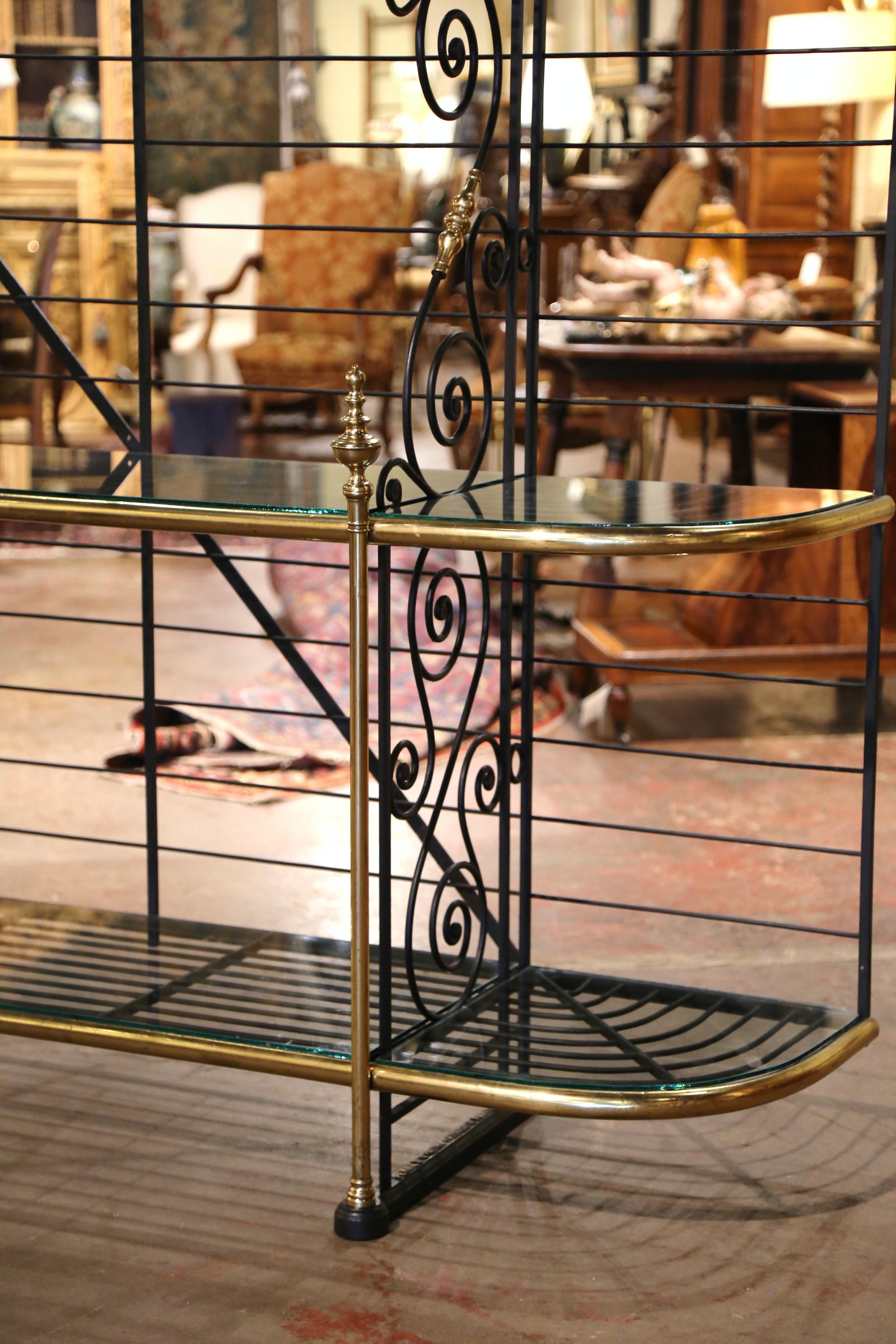 Art Nouveau 19th Century French Wrought Iron and Brass Baker's Rack Signed Paris, France