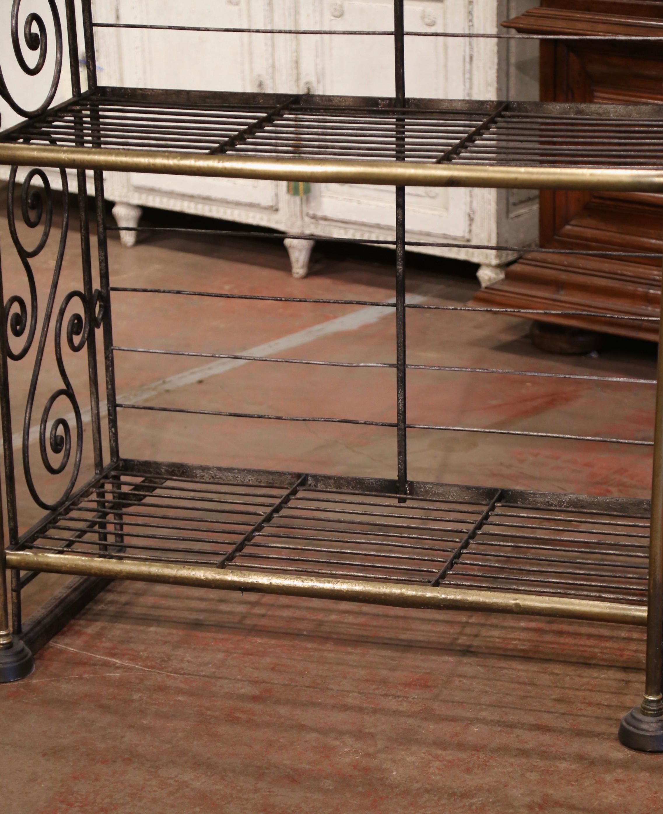 Hand-Crafted 19th Century French Wrought Iron and Brass Baker's Rack Signed Paris, France