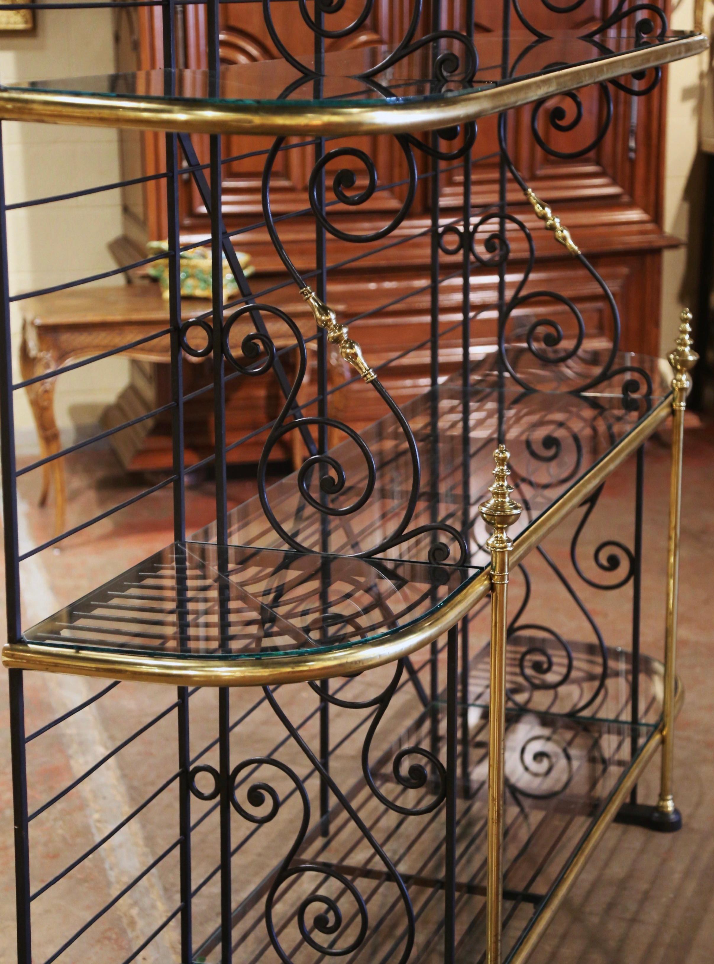 Hand-Crafted 19th Century French Wrought Iron and Brass Baker's Rack Signed Paris, France