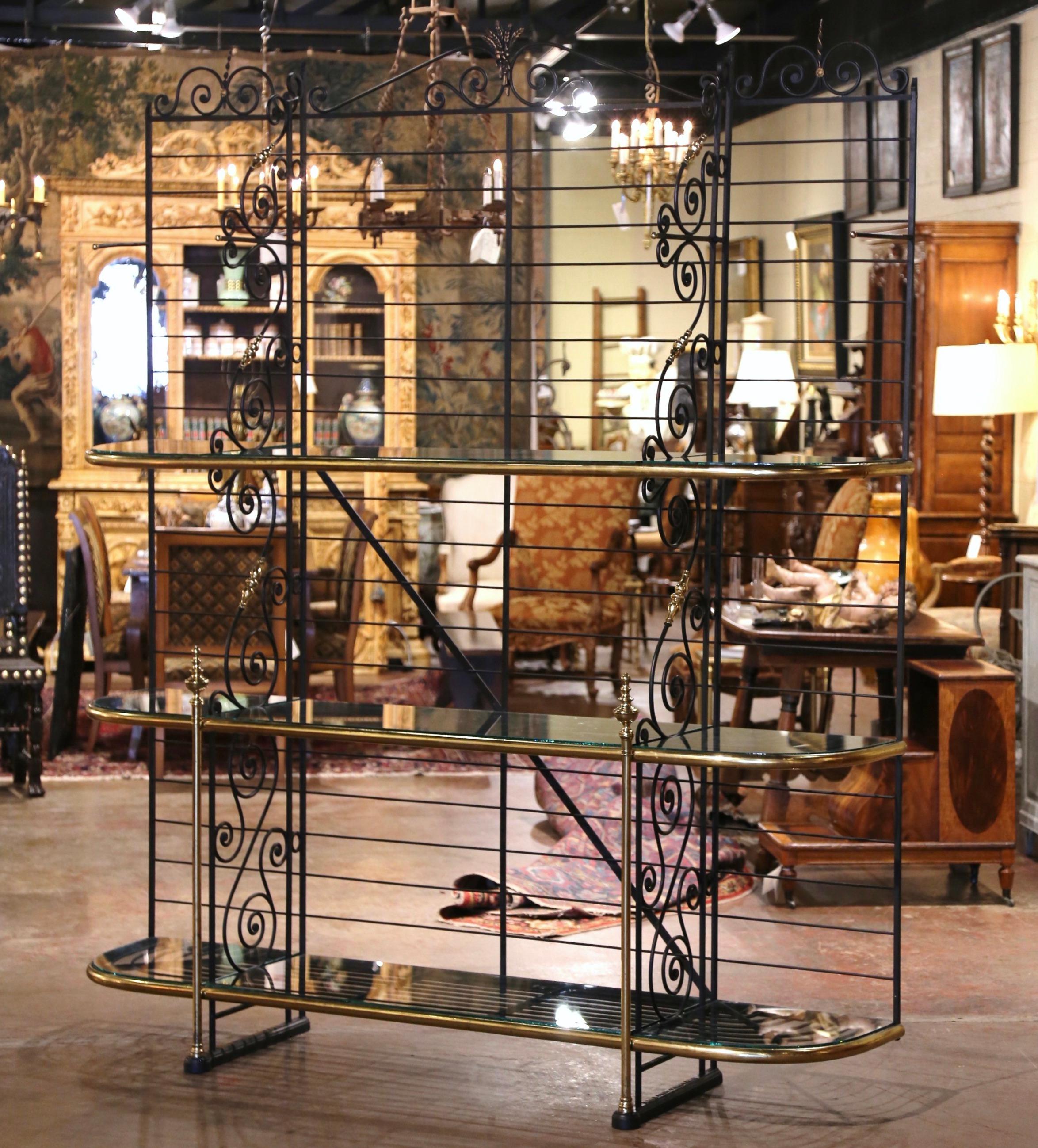 19th Century French Wrought Iron and Brass Baker's Rack Signed Paris, France In Excellent Condition In Dallas, TX