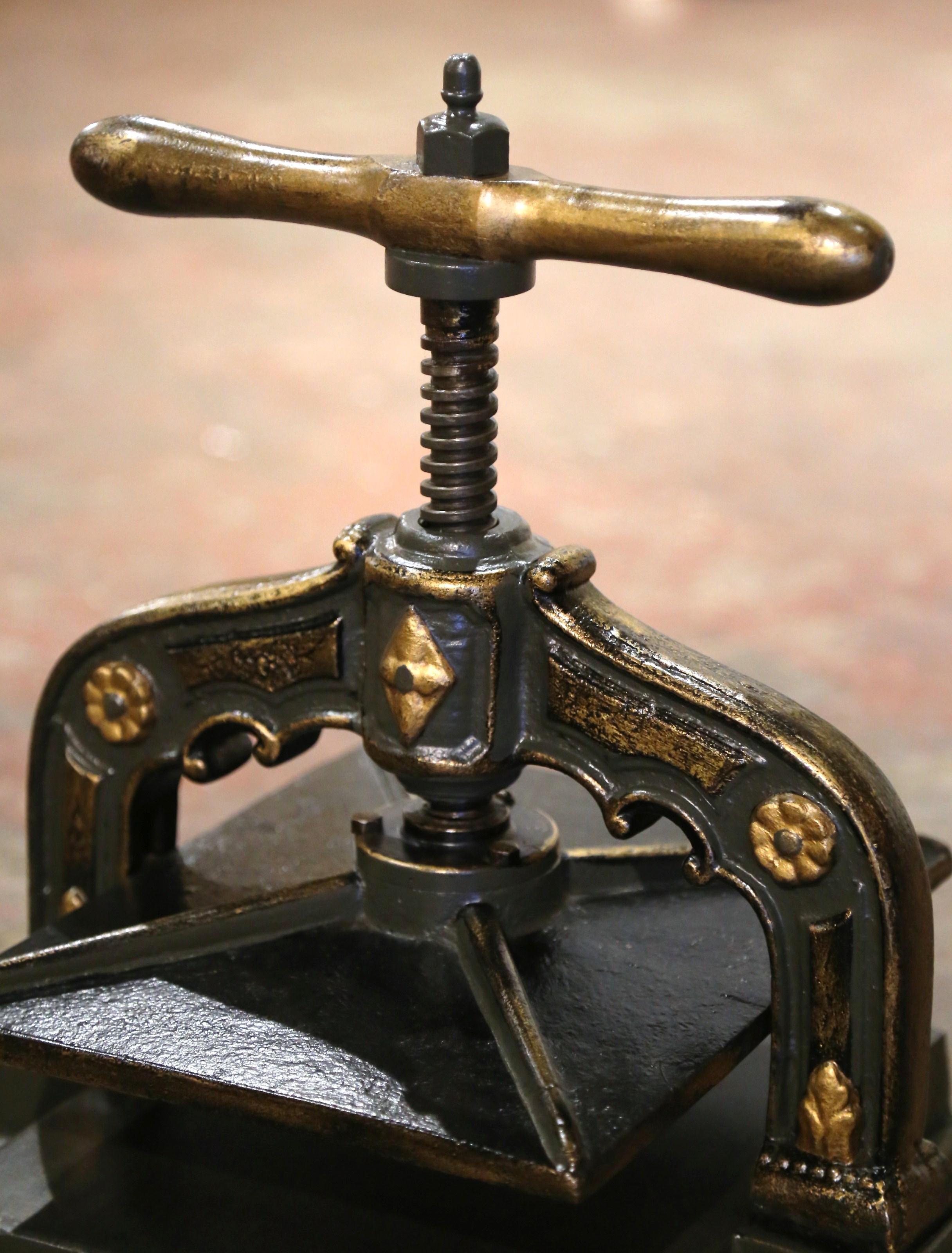 19th Century, French, Wrought Iron and Gilt Painted Book Binding Press For Sale 1