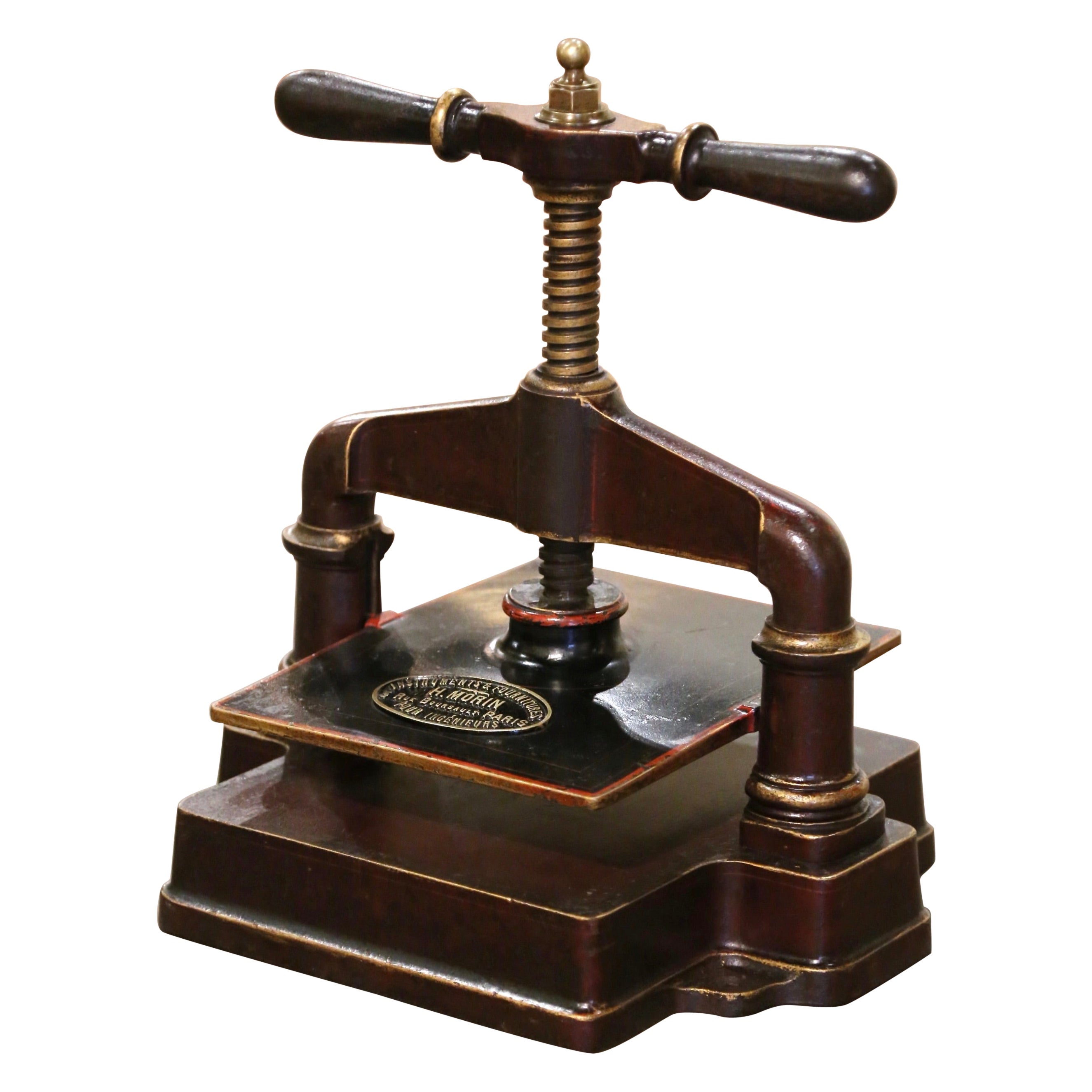 19th Century French Wrought Iron and Gilt Painted Book Binding Press from Paris