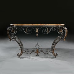 19th Century French Wrought Iron and Parcel Gilt Breche D Alep Marble Top Consol