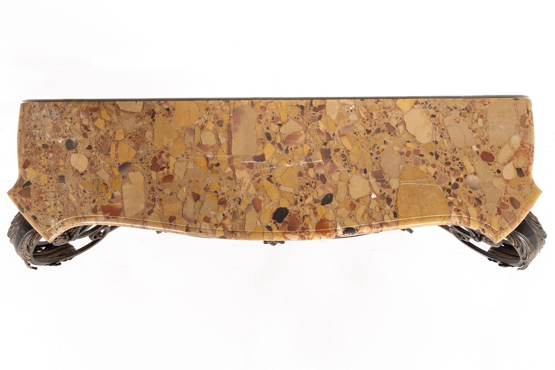 19th Century French Wrought Iron and Parcel Gilt Breche D Alep Marble Top Consol For Sale 2