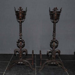 19th Century French Wrought Iron Andirons or Firedogs