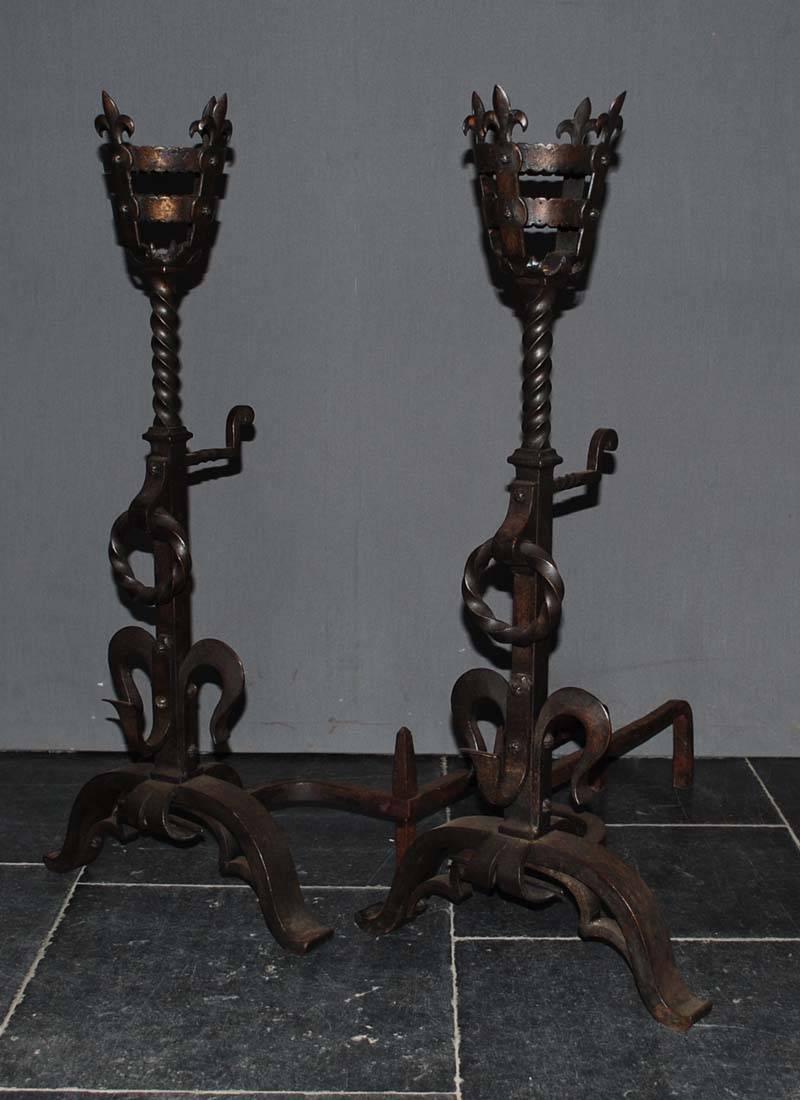 Louis XVI 19th Century French Wrought Iron Andirons or Firedogs For Sale