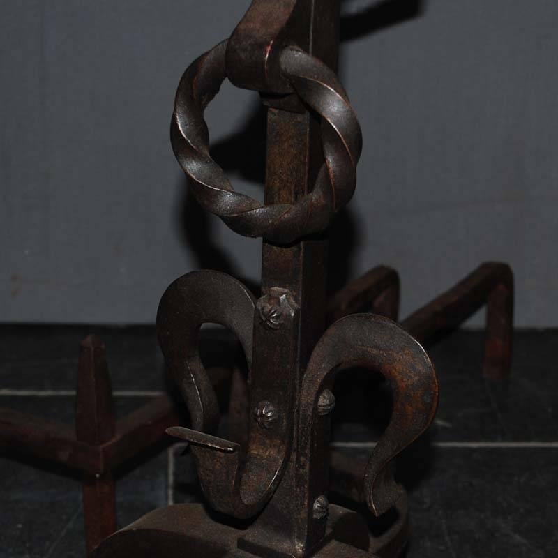 19th Century French Wrought Iron Andirons or Firedogs For Sale 1