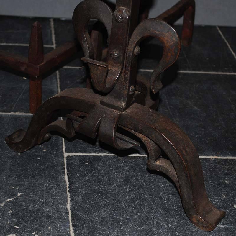 19th Century French Wrought Iron Andirons or Firedogs For Sale 2