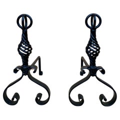 19th Century French Wrought Iron Andirons, Set of 2