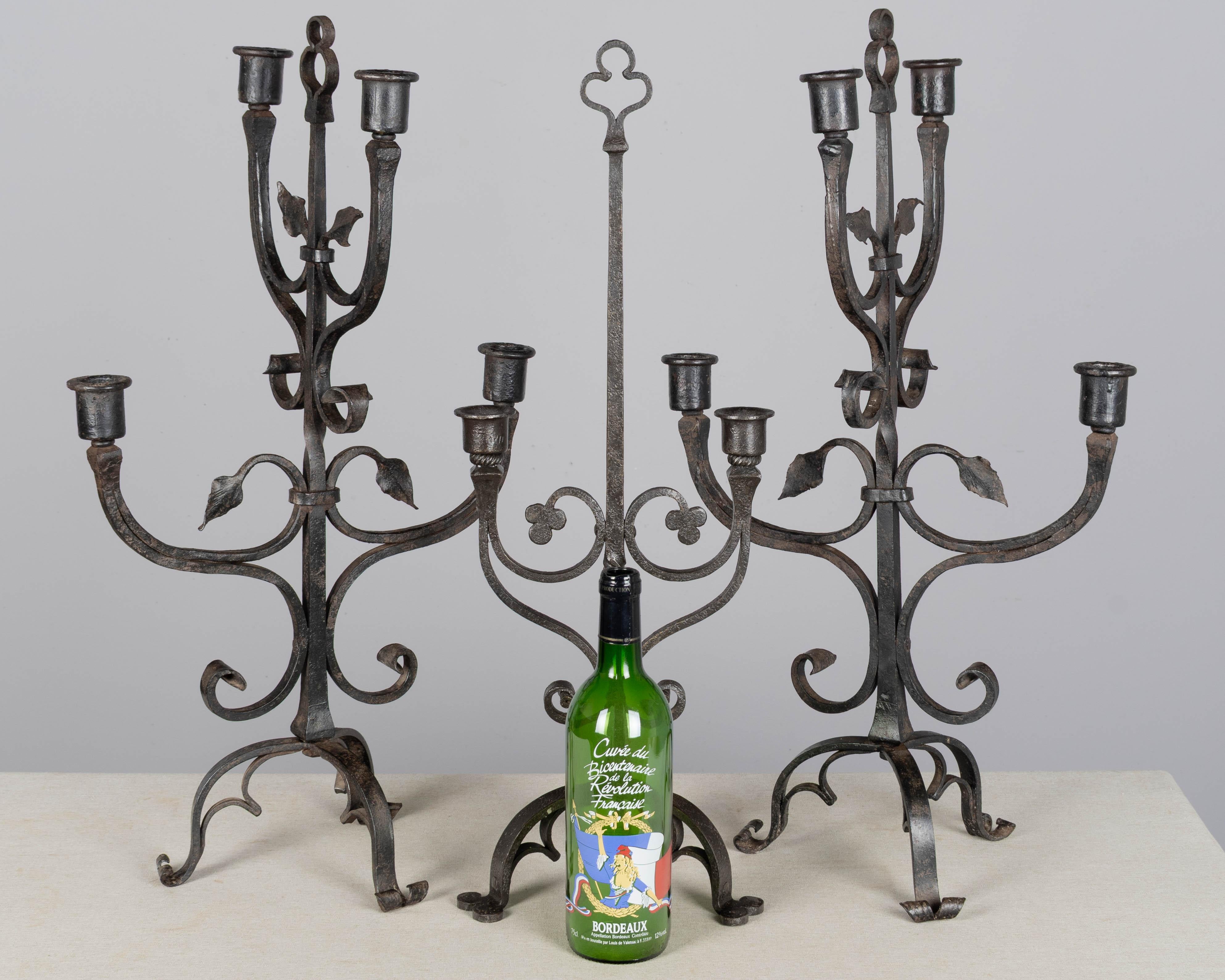 19th Century French Wrought Iron Candelabra Set of 3 For Sale 9
