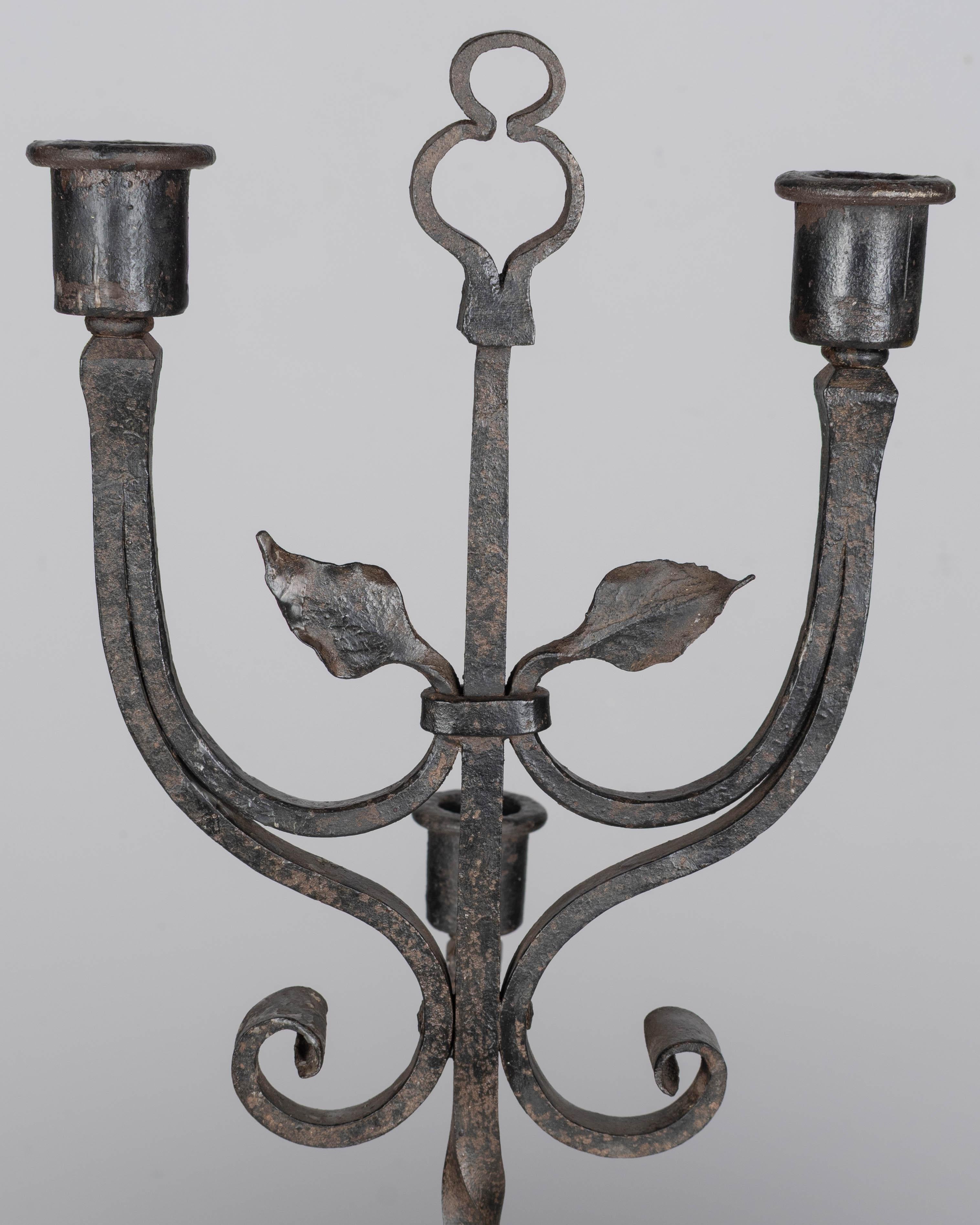 19th Century French Wrought Iron Candelabra Set of 3 For Sale 11
