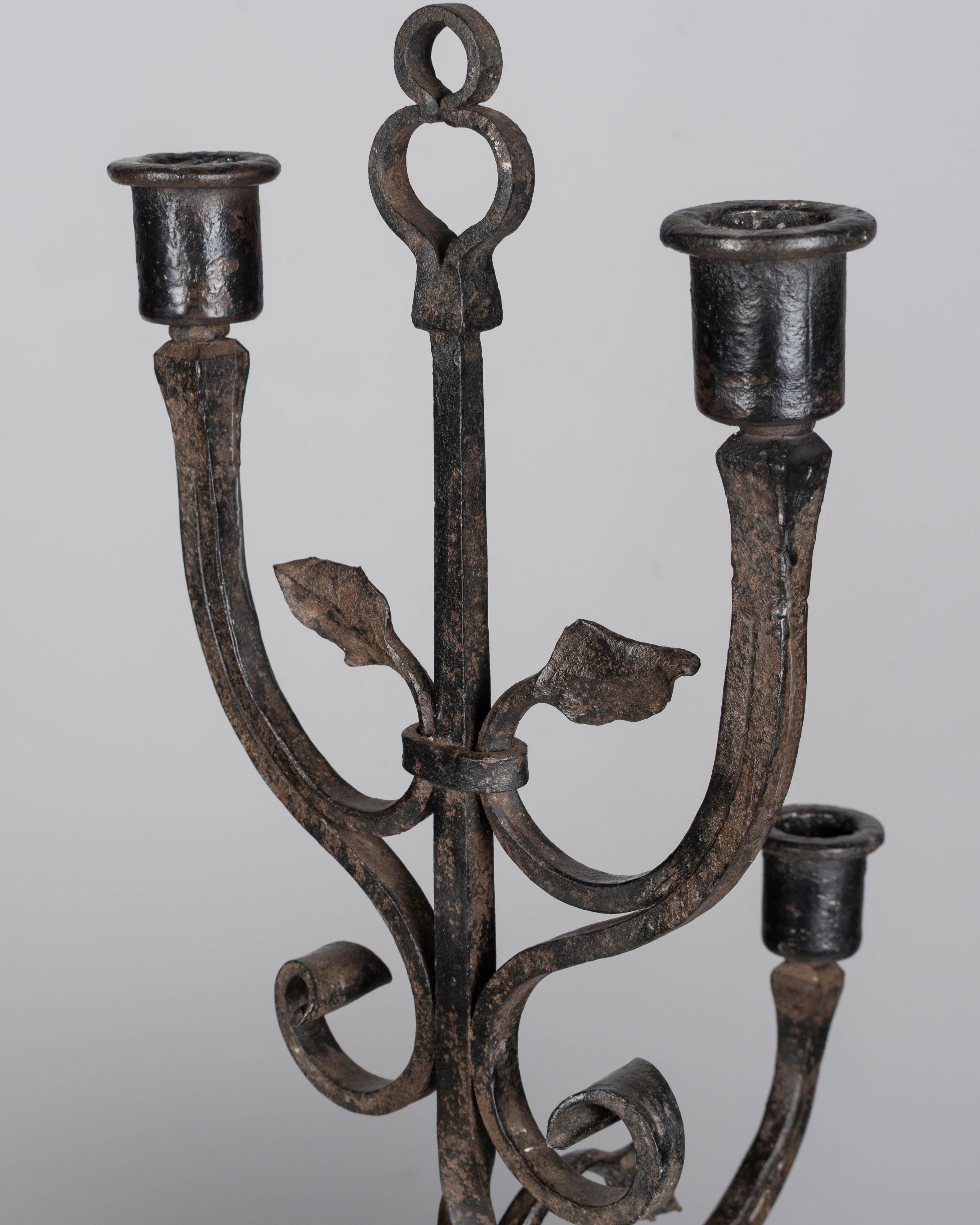 19th Century French Wrought Iron Candelabra Set of 3 For Sale 13