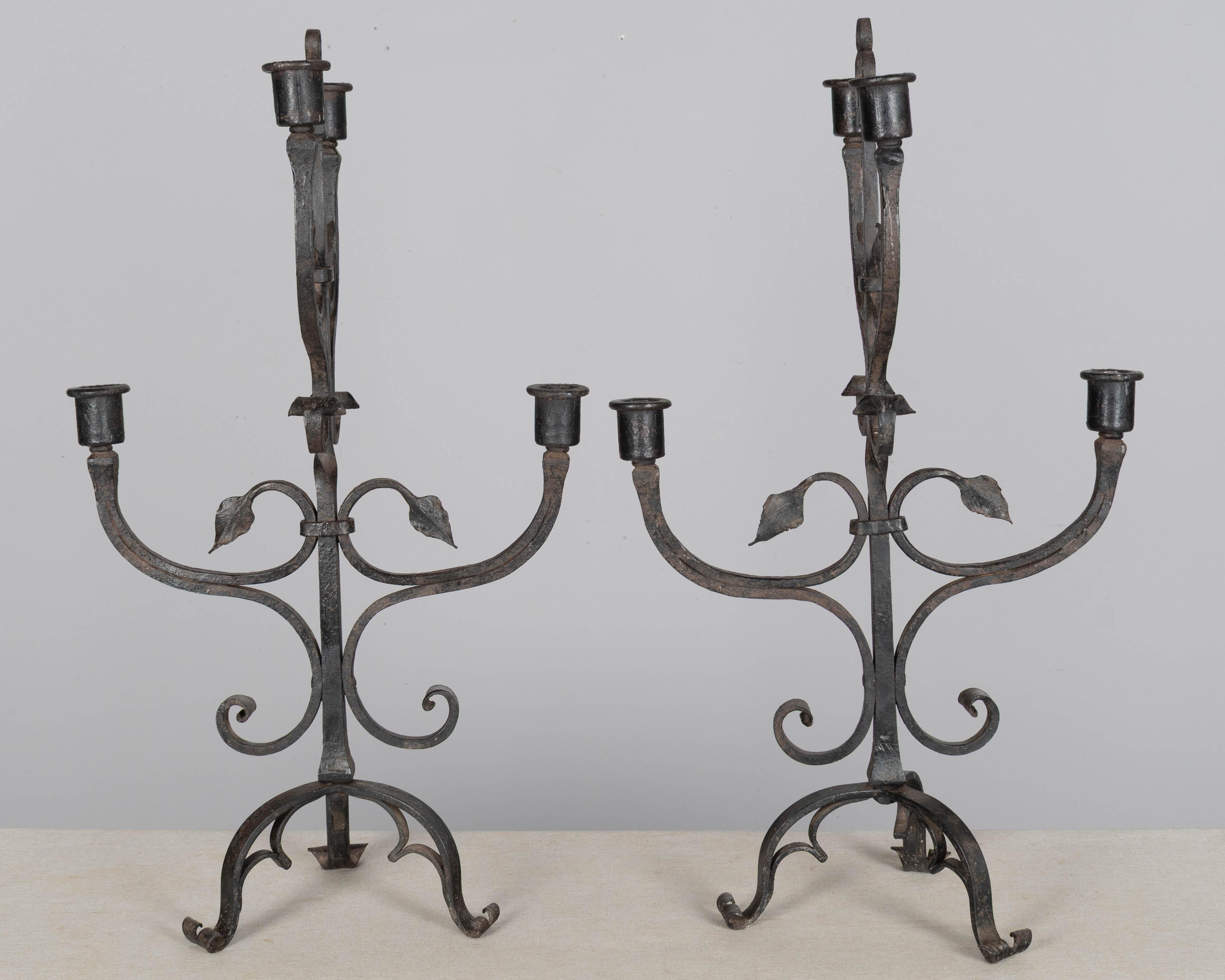 Beaux Arts 19th Century French Wrought Iron Candelabra Set of 3 For Sale