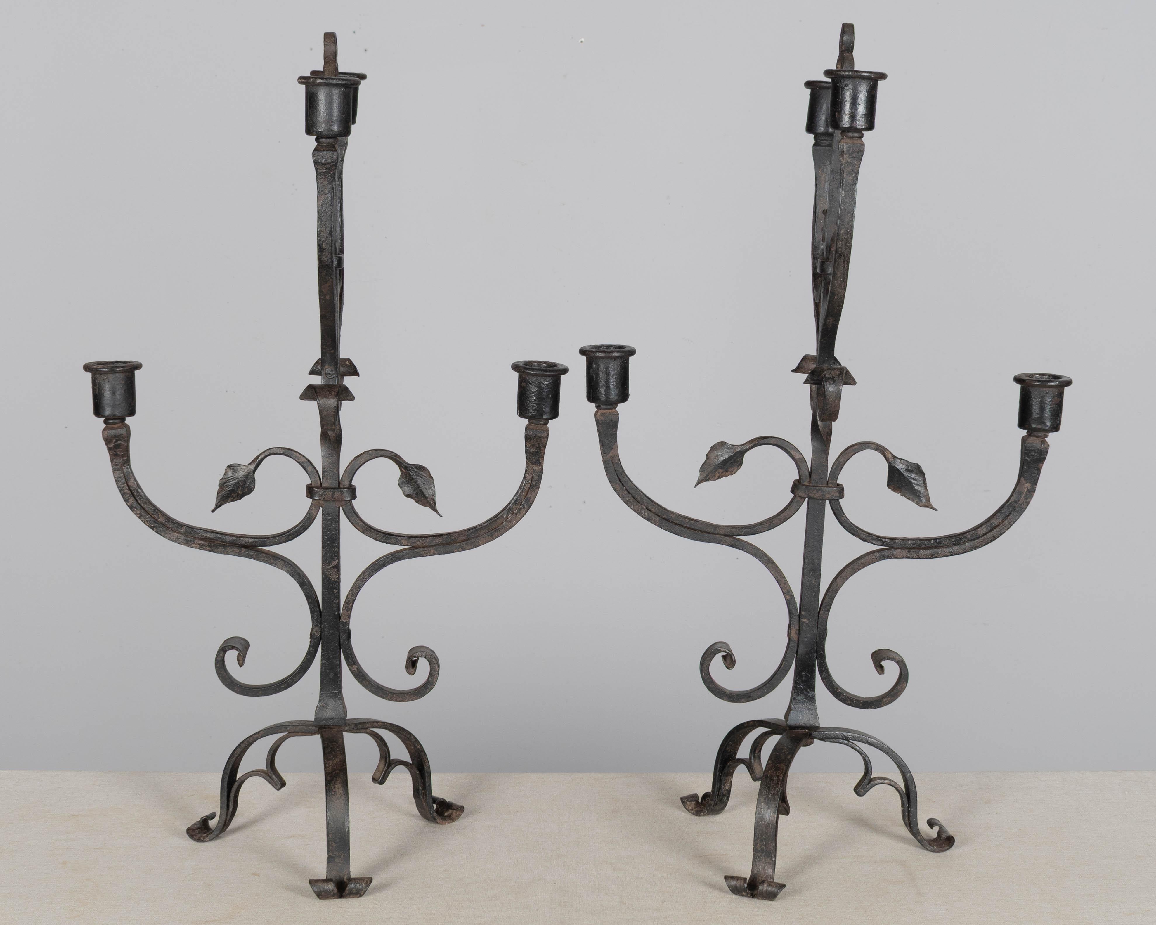 19th Century French Wrought Iron Candelabra Set of 3 In Good Condition For Sale In Winter Park, FL
