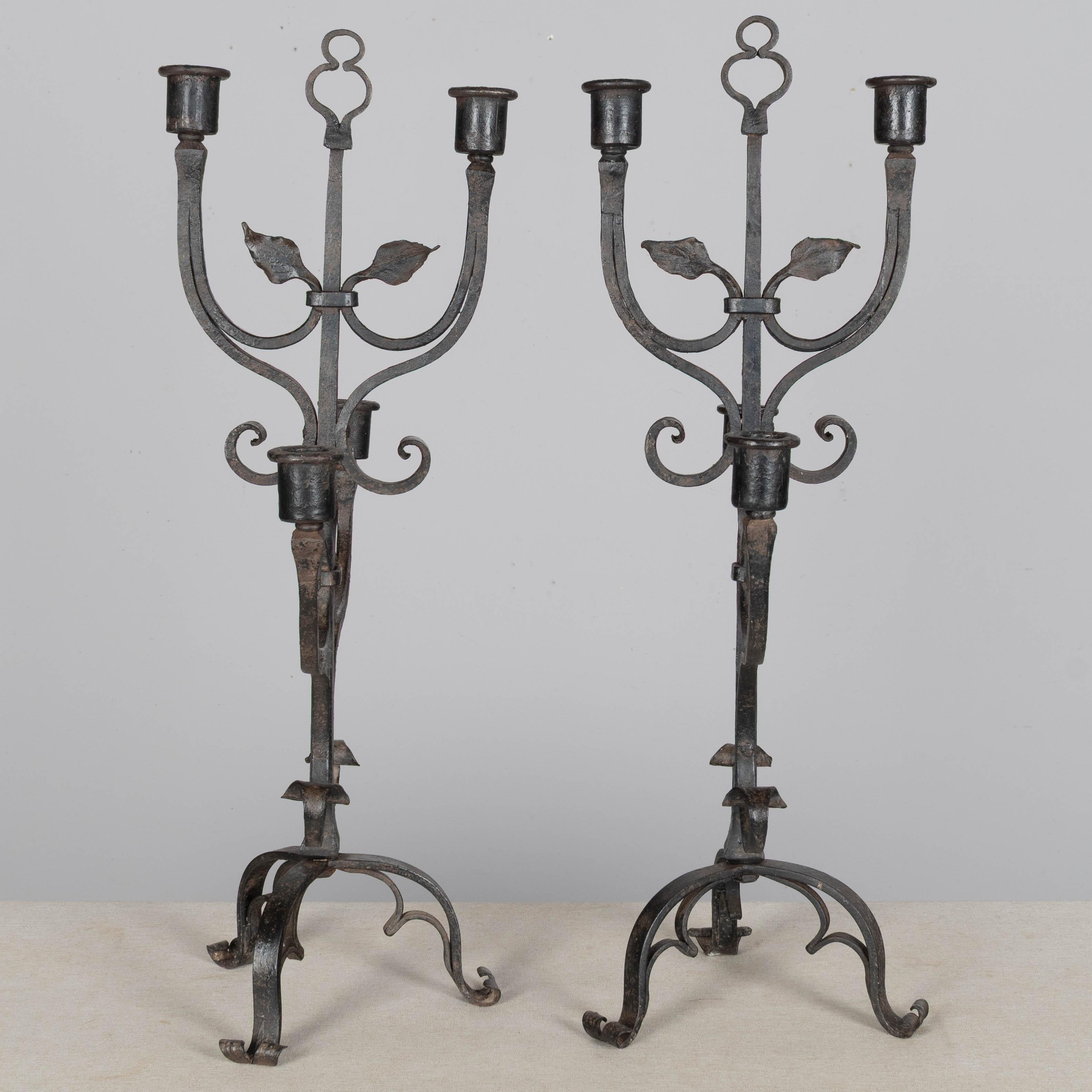 19th Century French Wrought Iron Candelabra Set of 3 For Sale 1