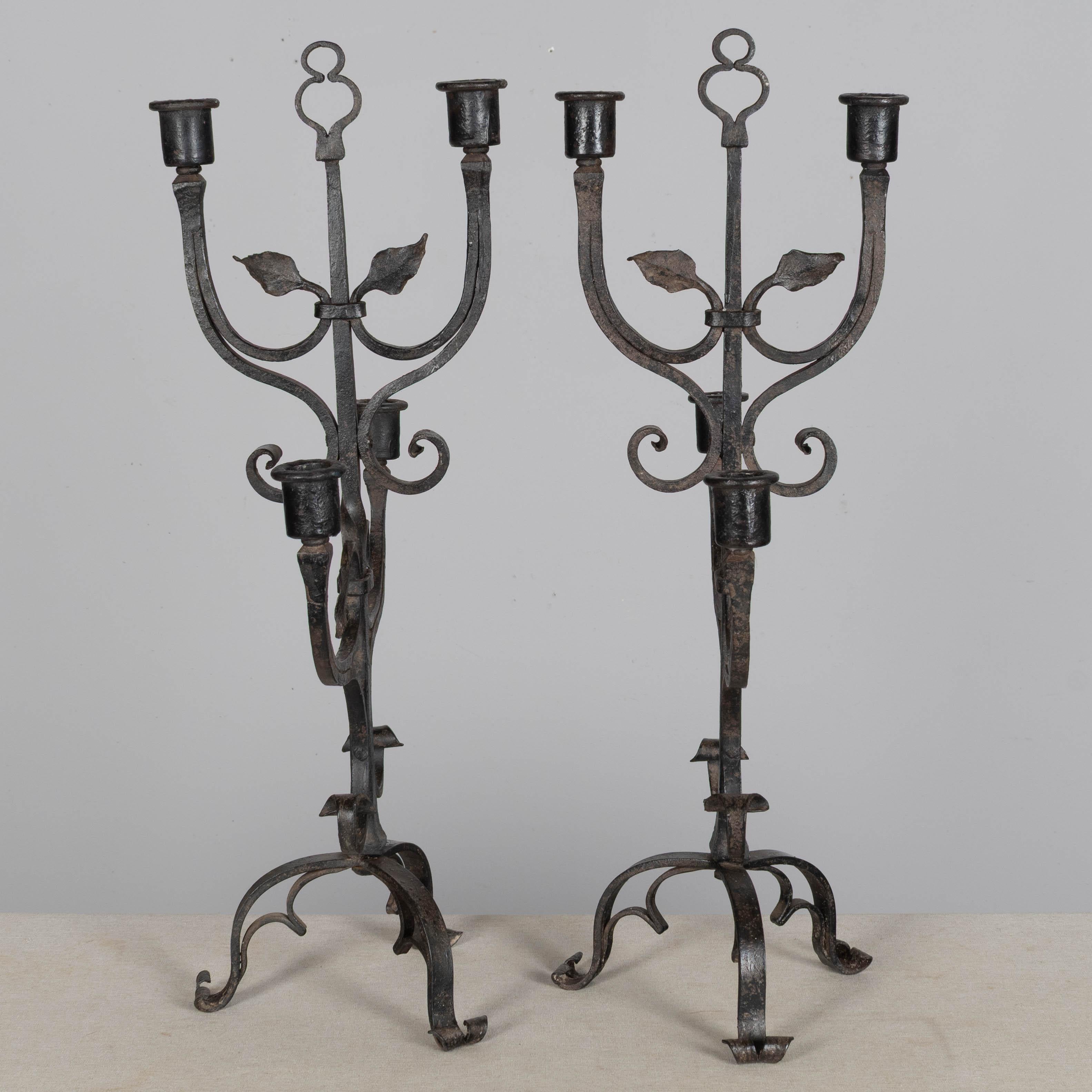 19th Century French Wrought Iron Candelabra Set of 3 For Sale 2