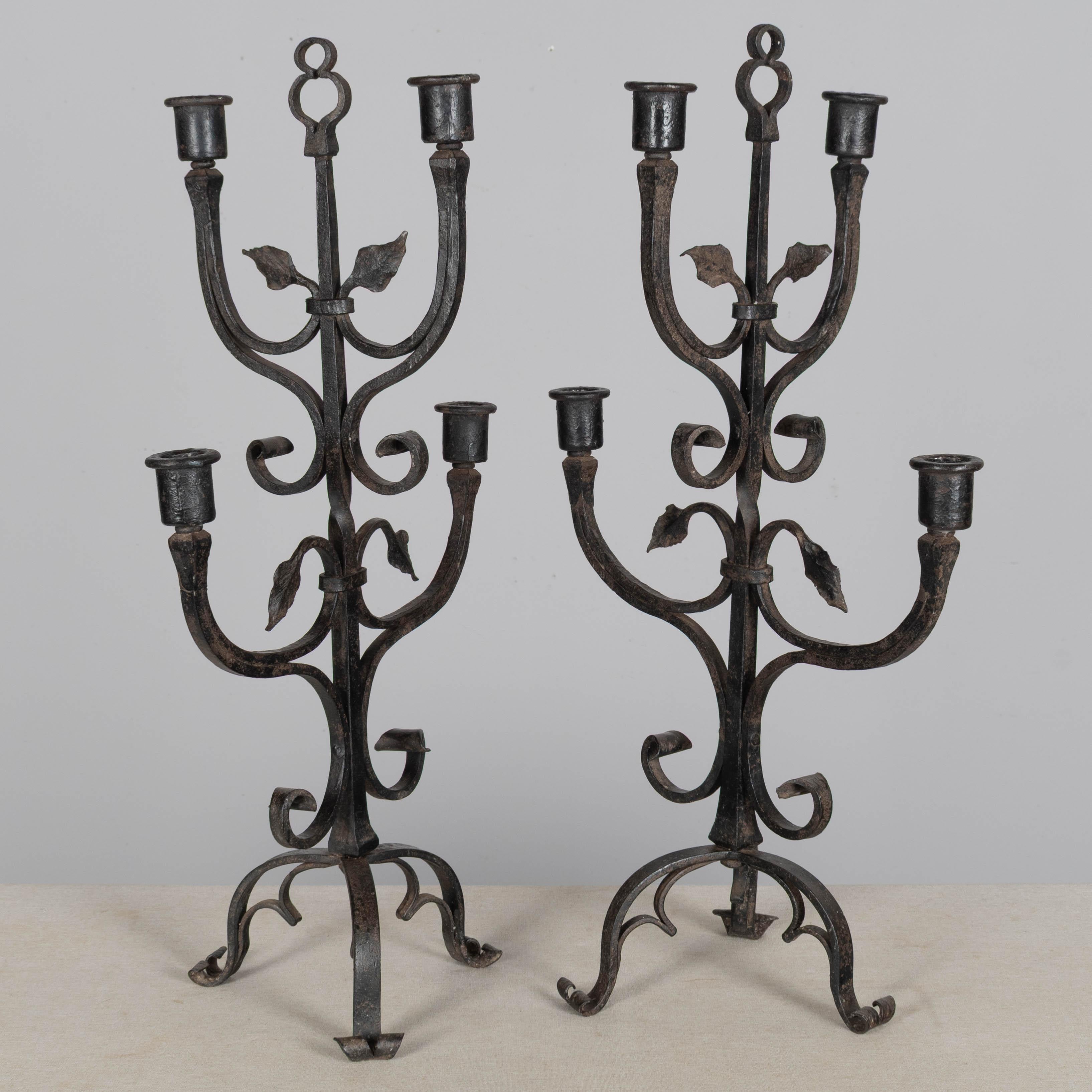 19th Century French Wrought Iron Candelabra Set of 3 For Sale 3