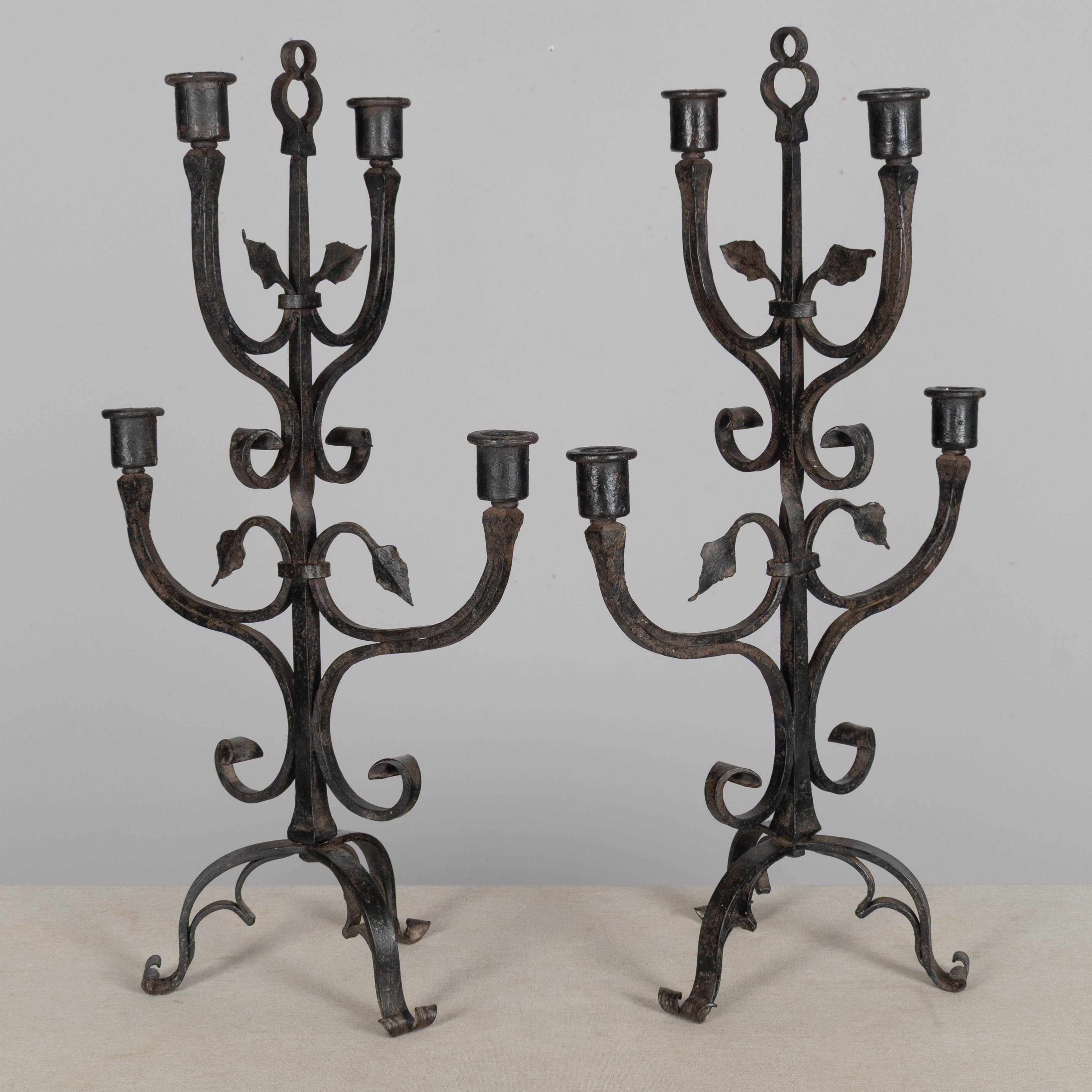 19th Century French Wrought Iron Candelabra Set of 3 For Sale 4