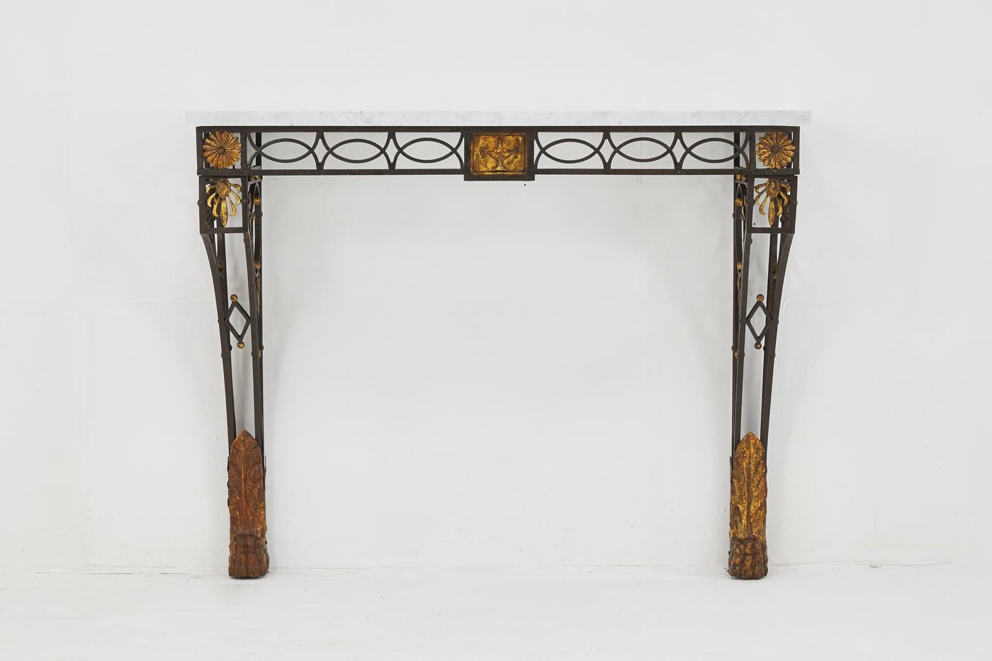 19th Century French Wrought Iron Console Table with Marble Top In Good Condition In Husbands Bosworth, Leicestershire
