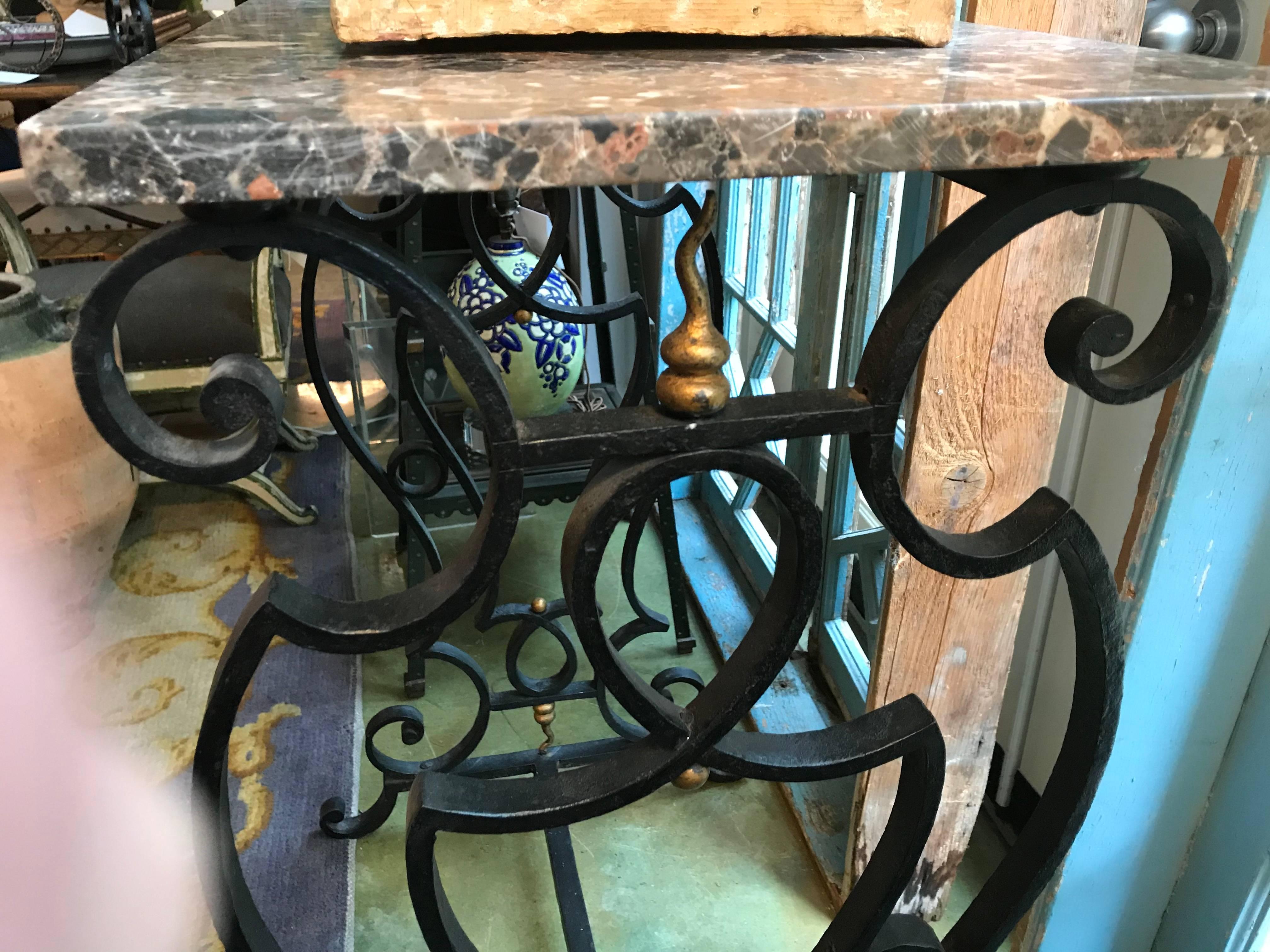 Neoclassical 19th Century French Wrought Iron Console Table with Marble Top