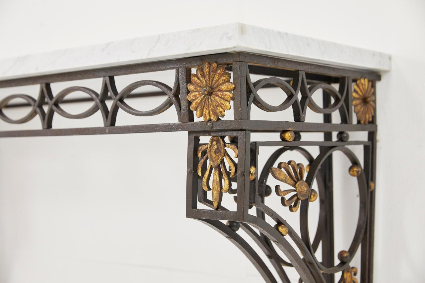 19th Century French Wrought Iron Console Table with Marble Top 1