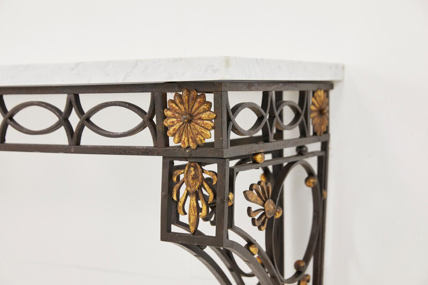 19th Century French Wrought Iron Console Table with Marble Top 3
