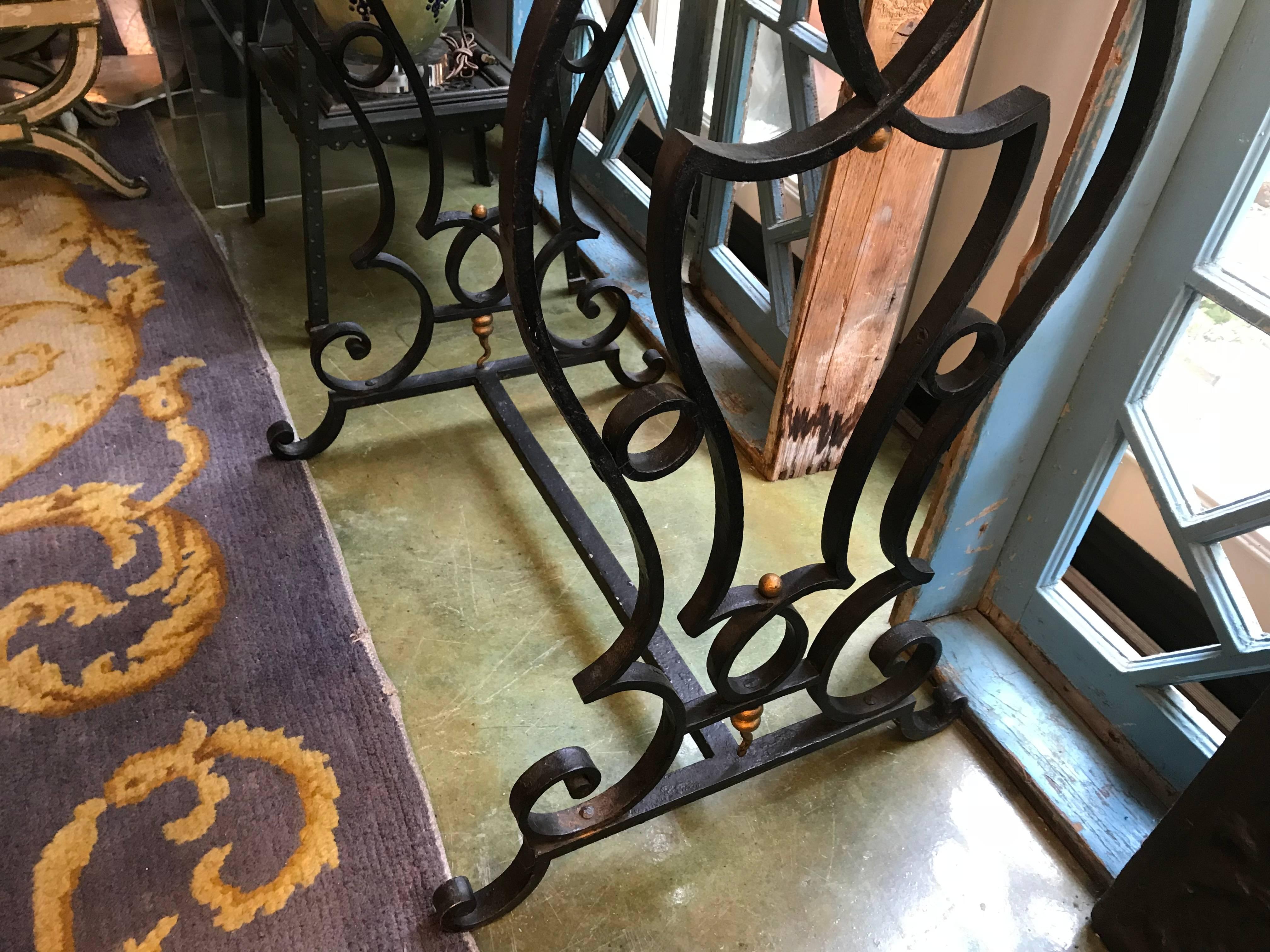 19th Century French Wrought Iron Console Table with Marble Top 2