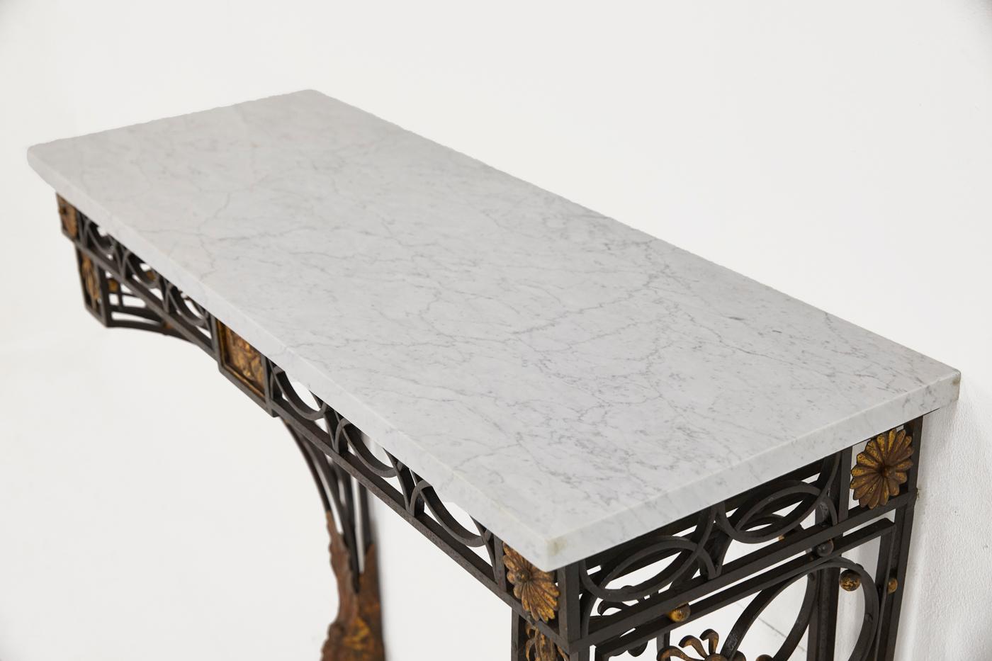 19th Century French Wrought Iron Console Table with Marble Top 5