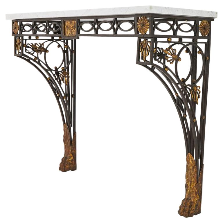 19th Century French Wrought Iron Console Table with Marble Top