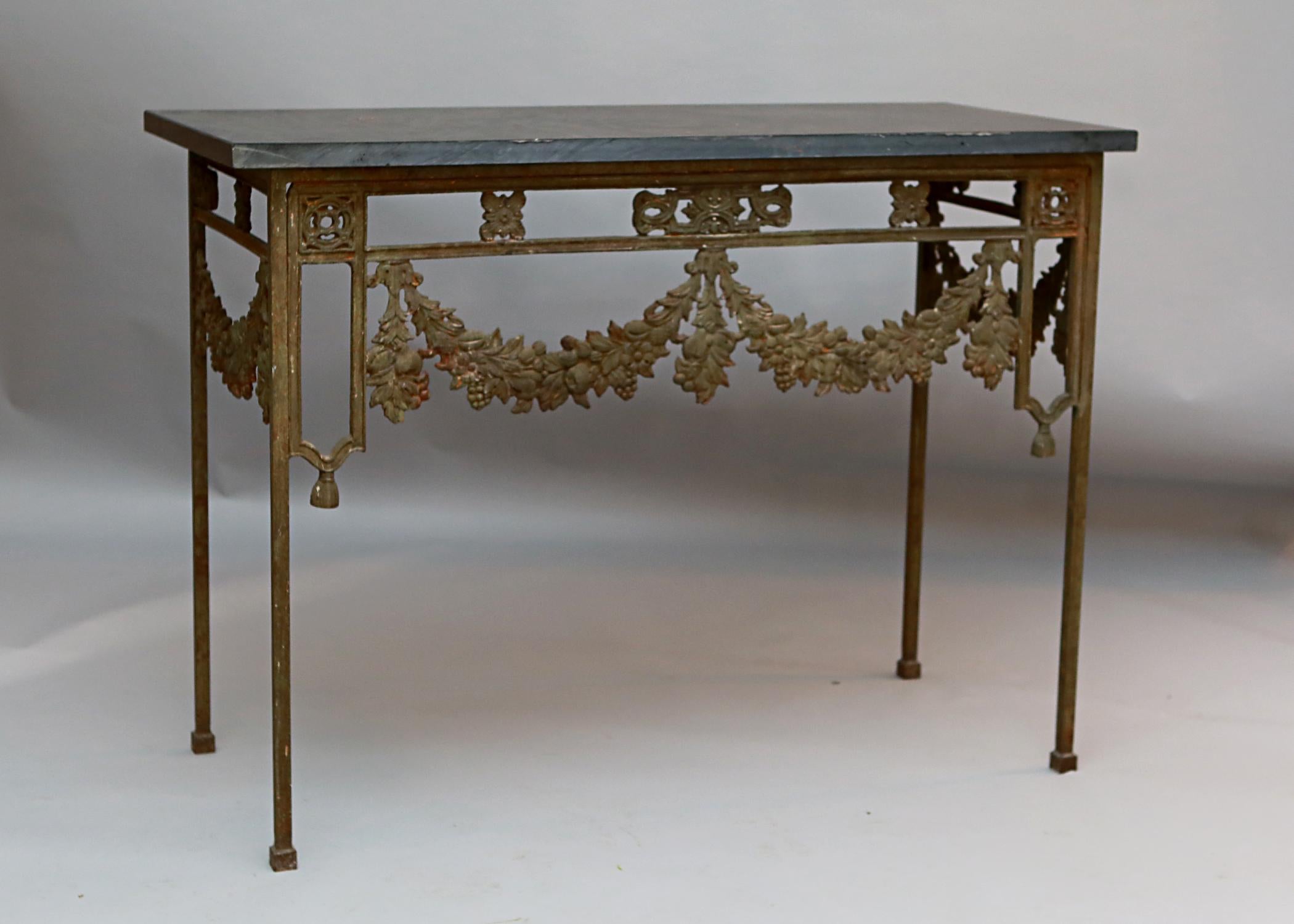 Pair of 19th Century French Wrought Iron Console Tables In Good Condition In Essex, MA