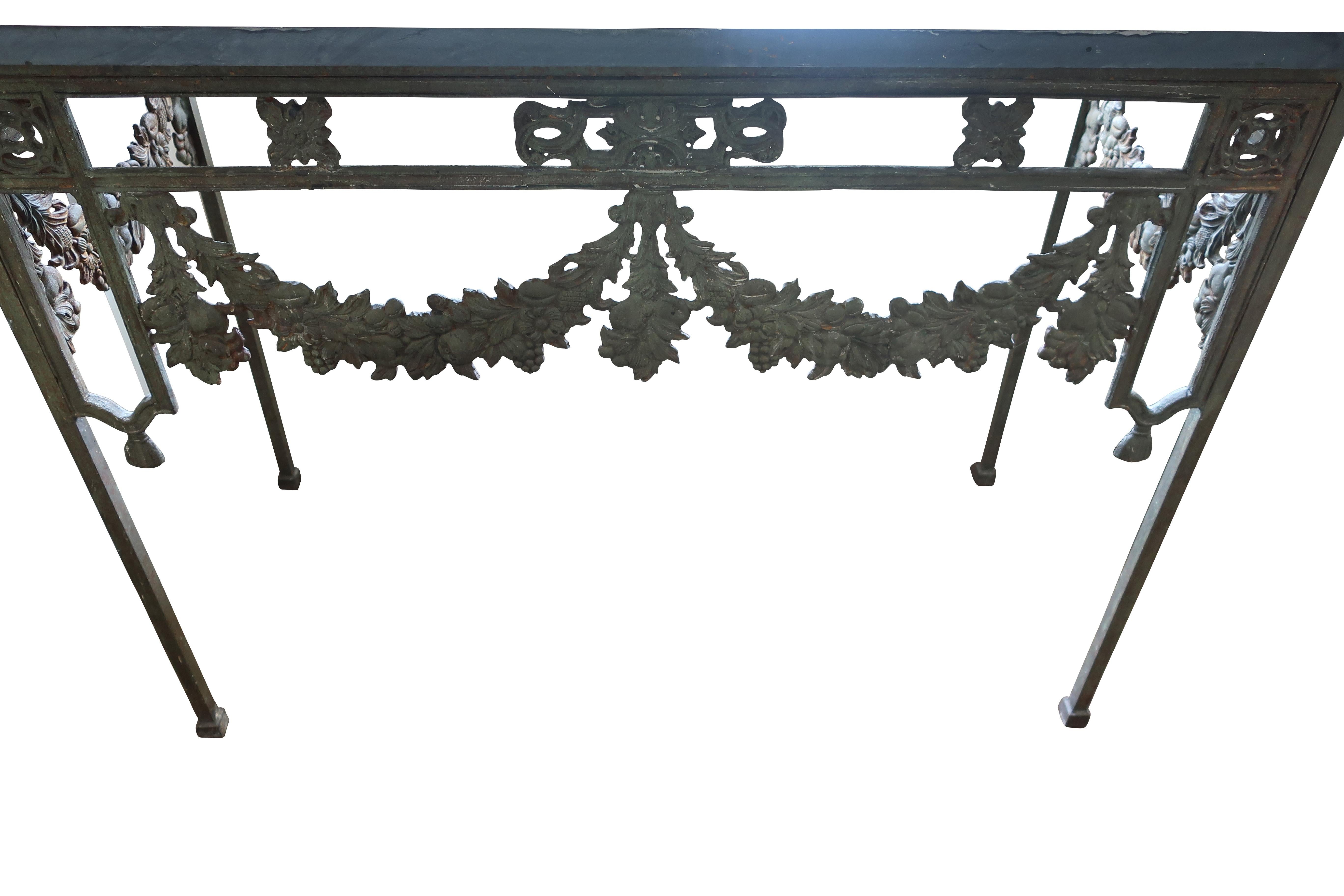 Slate Pair of 19th Century French Wrought Iron Console Tables