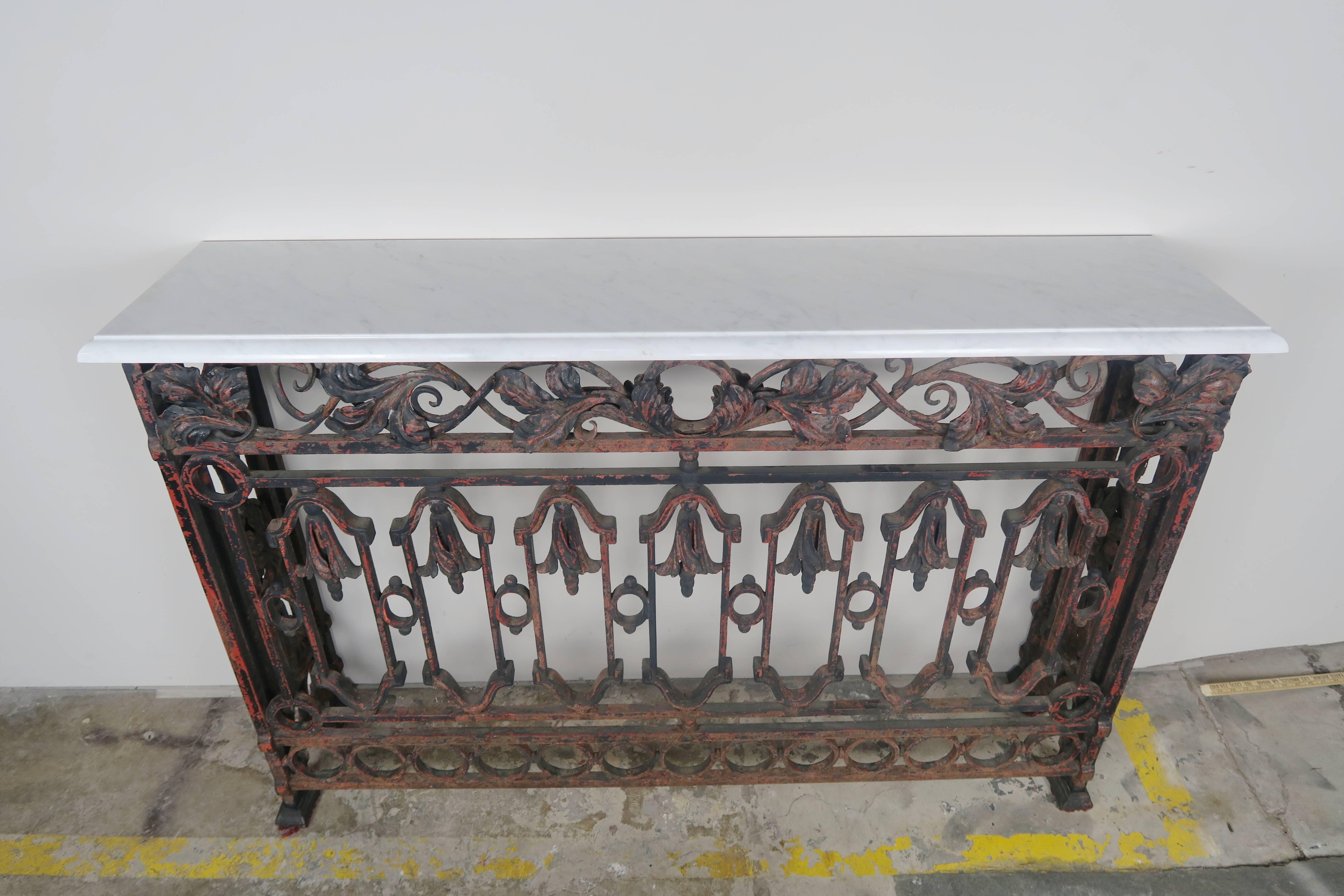 Renaissance 19th Century French Wrought Iron Console with Marble Top