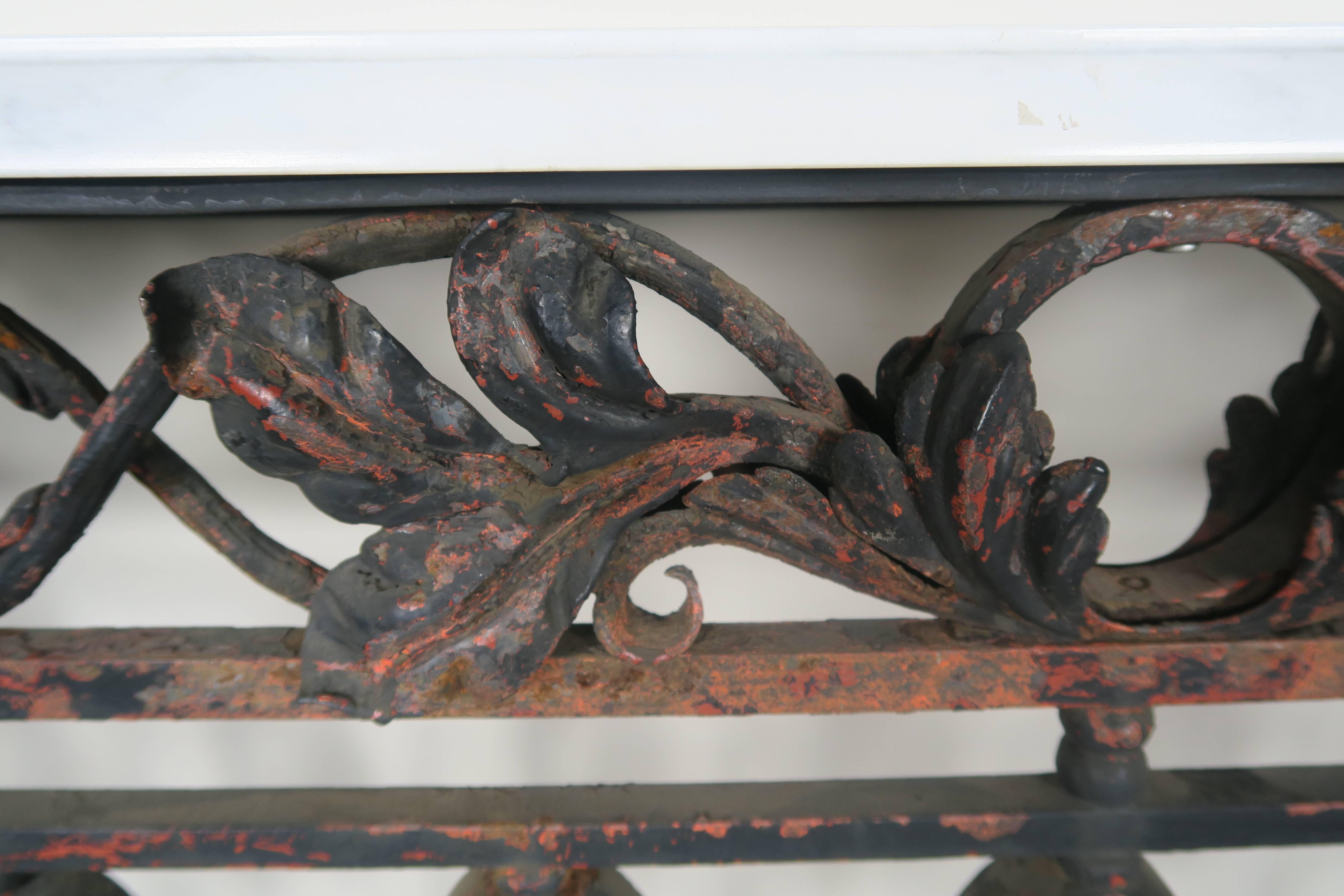 19th Century French Wrought Iron Console with Marble Top In Distressed Condition In Los Angeles, CA