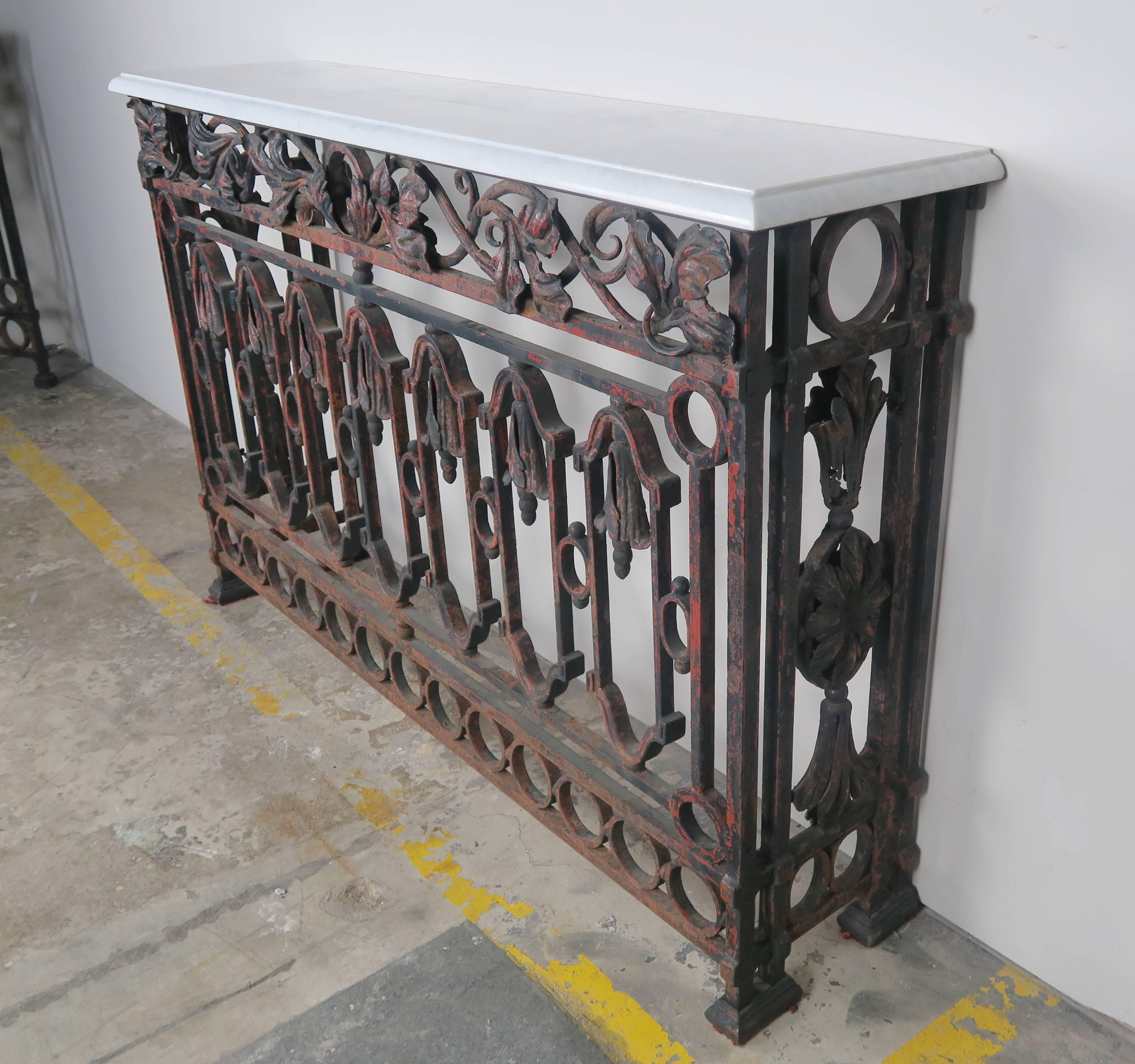19th Century French Wrought Iron Console with Marble Top 1