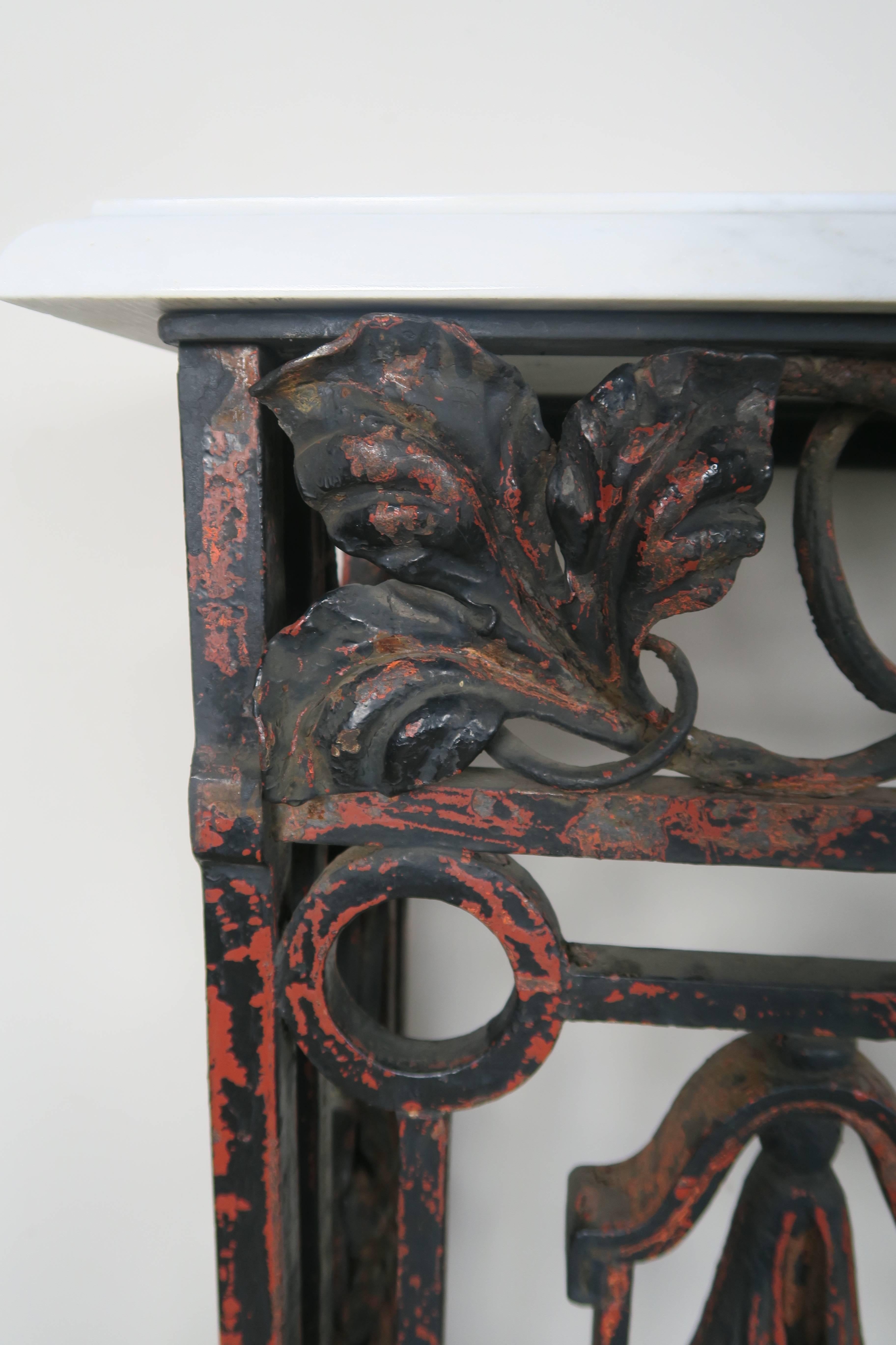 19th Century French Wrought Iron Console with Marble Top 3