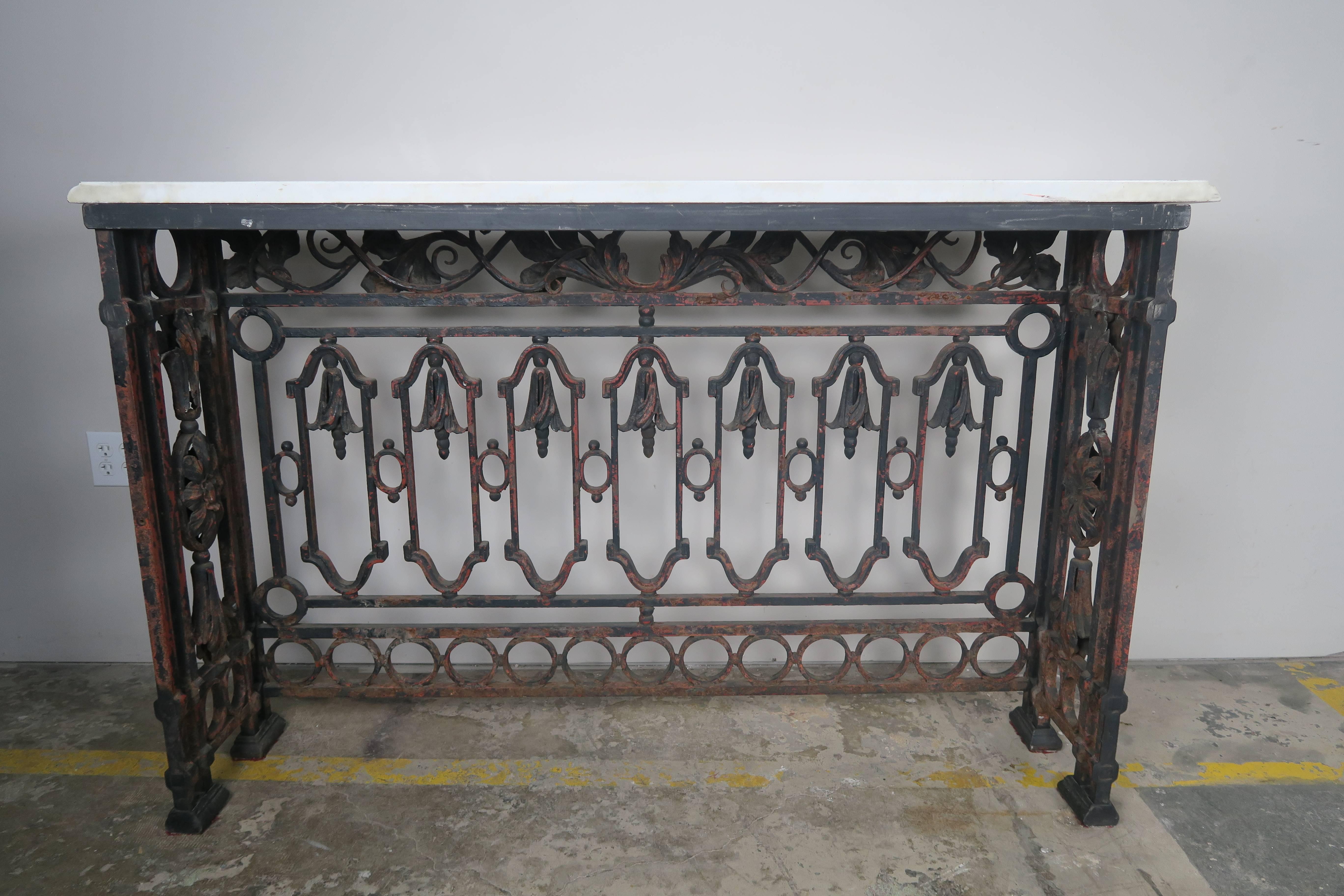 19th Century French Wrought Iron Console with Marble Top 4