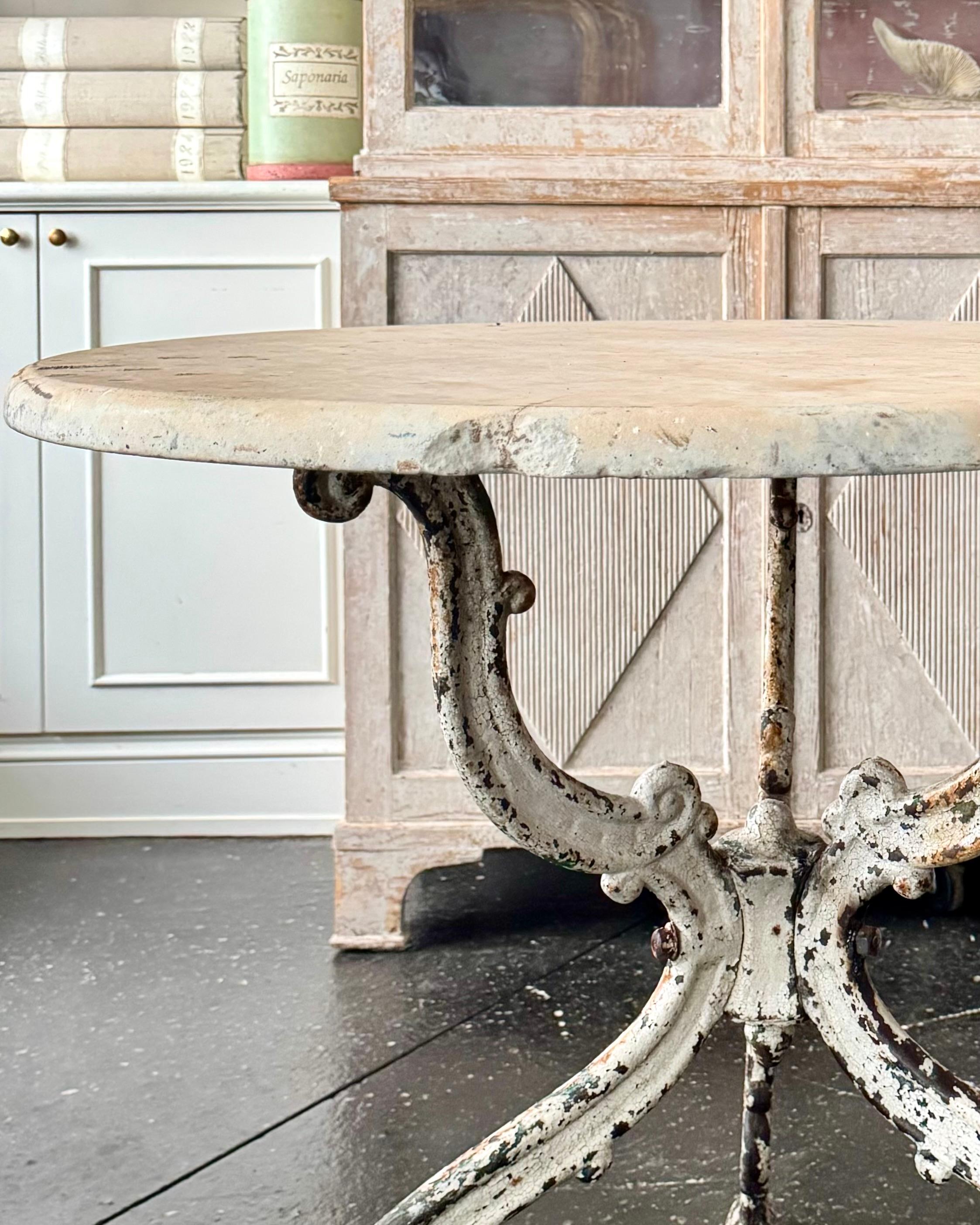 19th Century French Wrought Iron Garden Center Table With Marble Top For Sale 7