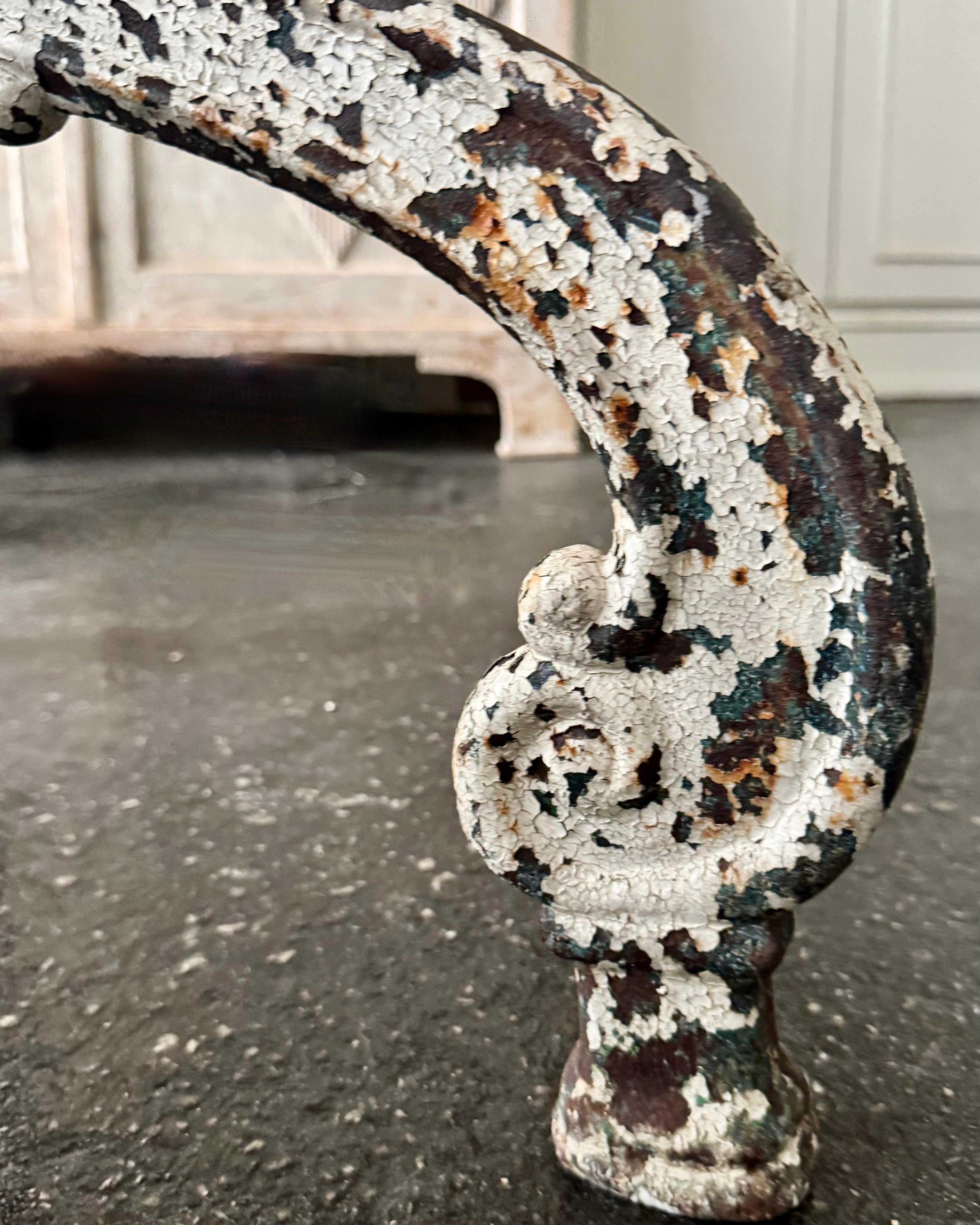 19th Century French Wrought Iron Garden Center Table With Marble Top For Sale 3