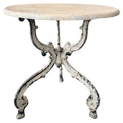 19th Century French Wrought Iron Garden Center Table With Marble Top