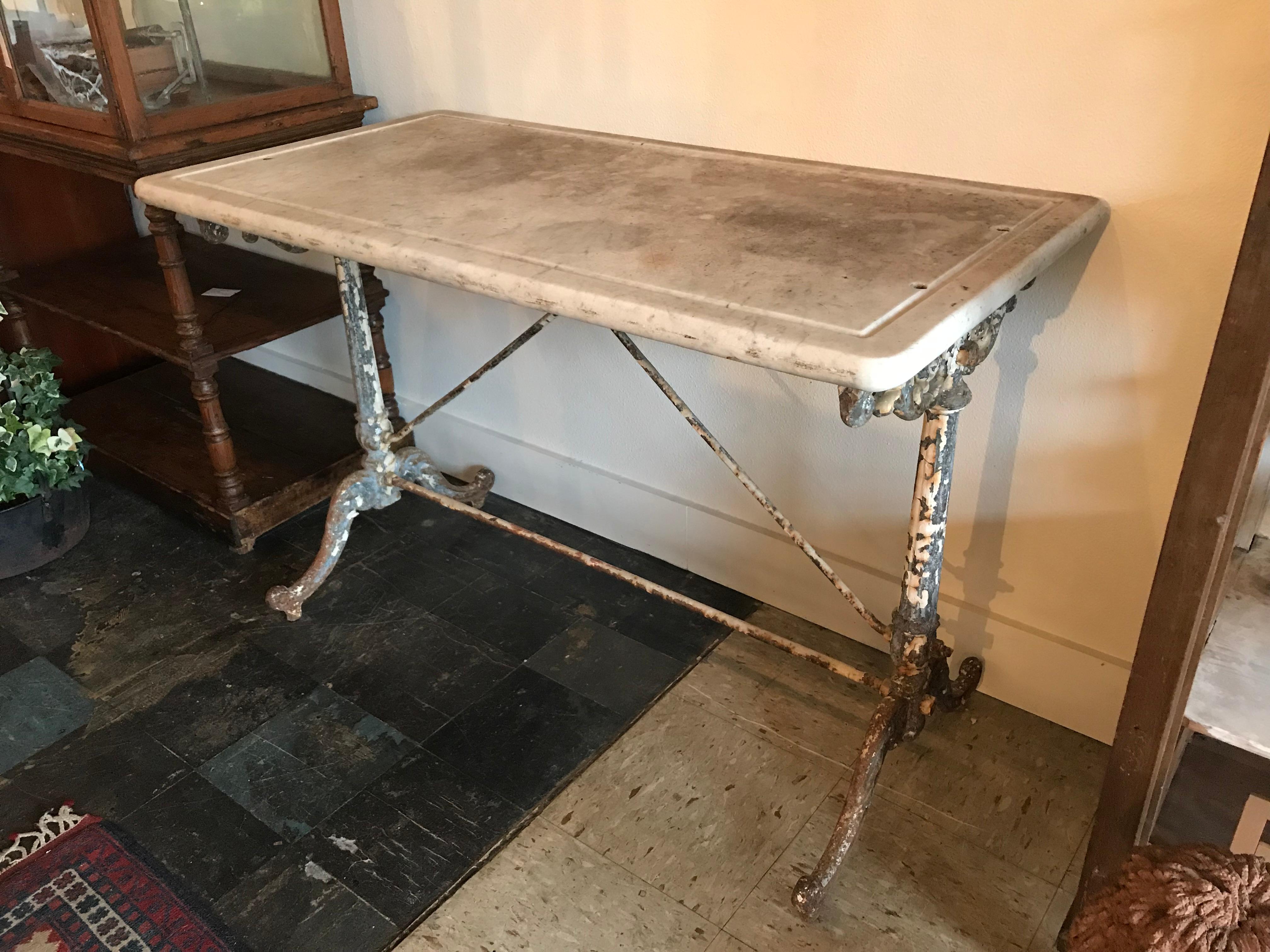19th Century French Wrought Iron Garden Table with Original Marble Top 1