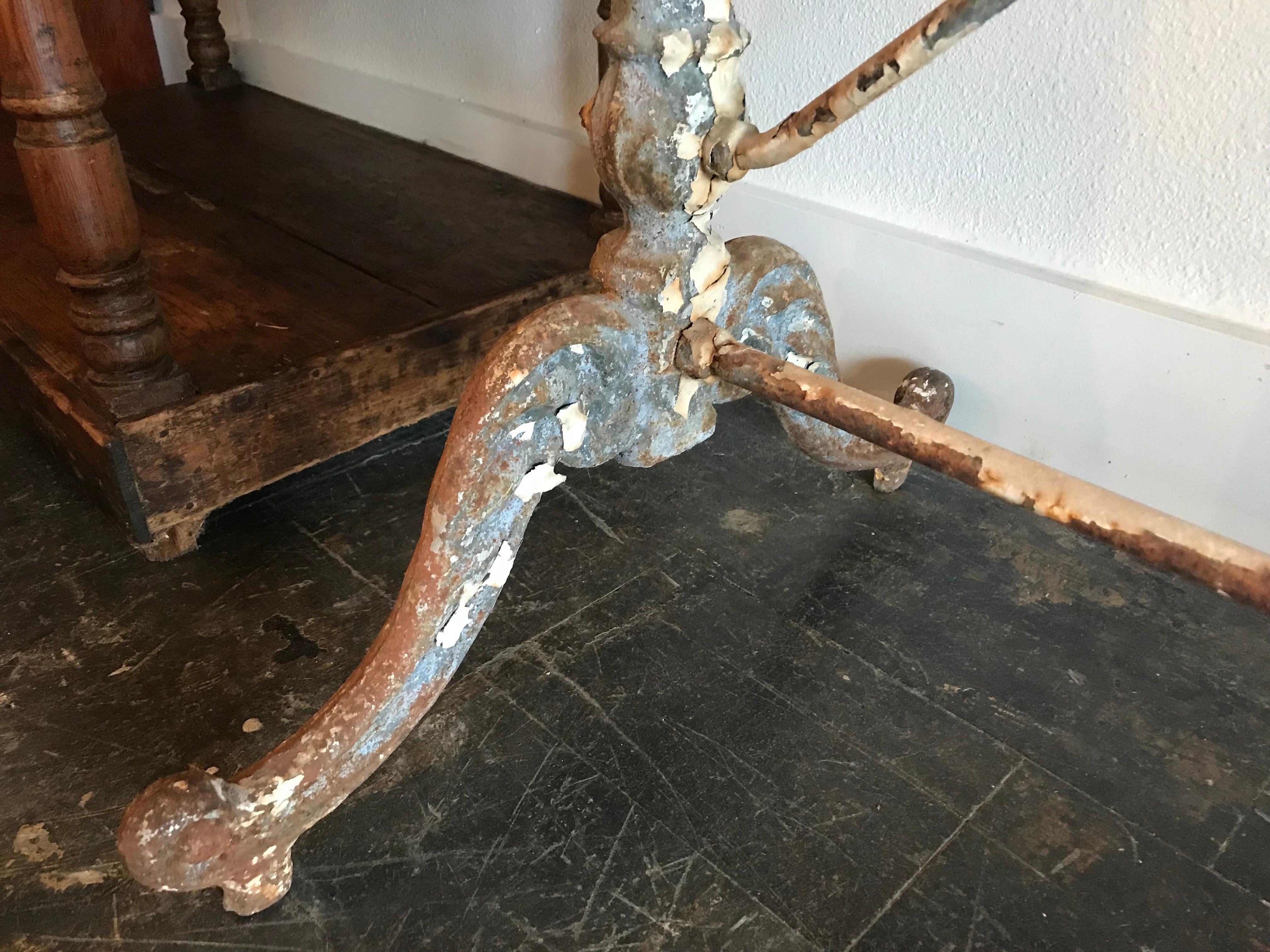 19th Century French Wrought Iron Garden Table with Original Marble Top 4