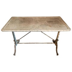 19th Century French Wrought Iron Garden Table with Original Marble Top