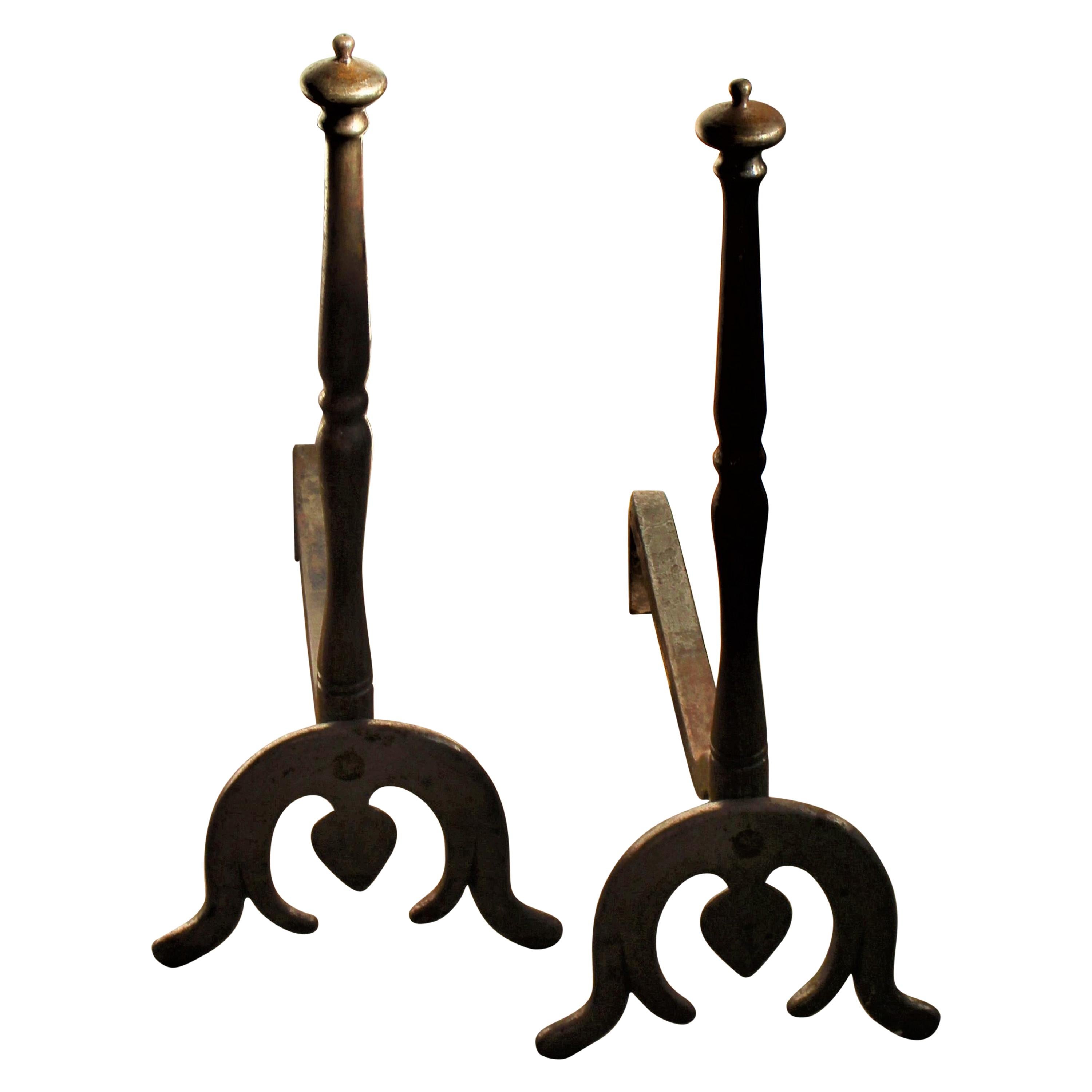 19th Century French Wrought Iron Horse Shoe Shaped Logs Fire Dog Andirons For Sale
