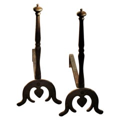 19th Century French Wrought Iron Horse Shoe Shaped Logs Fire Dog Andirons