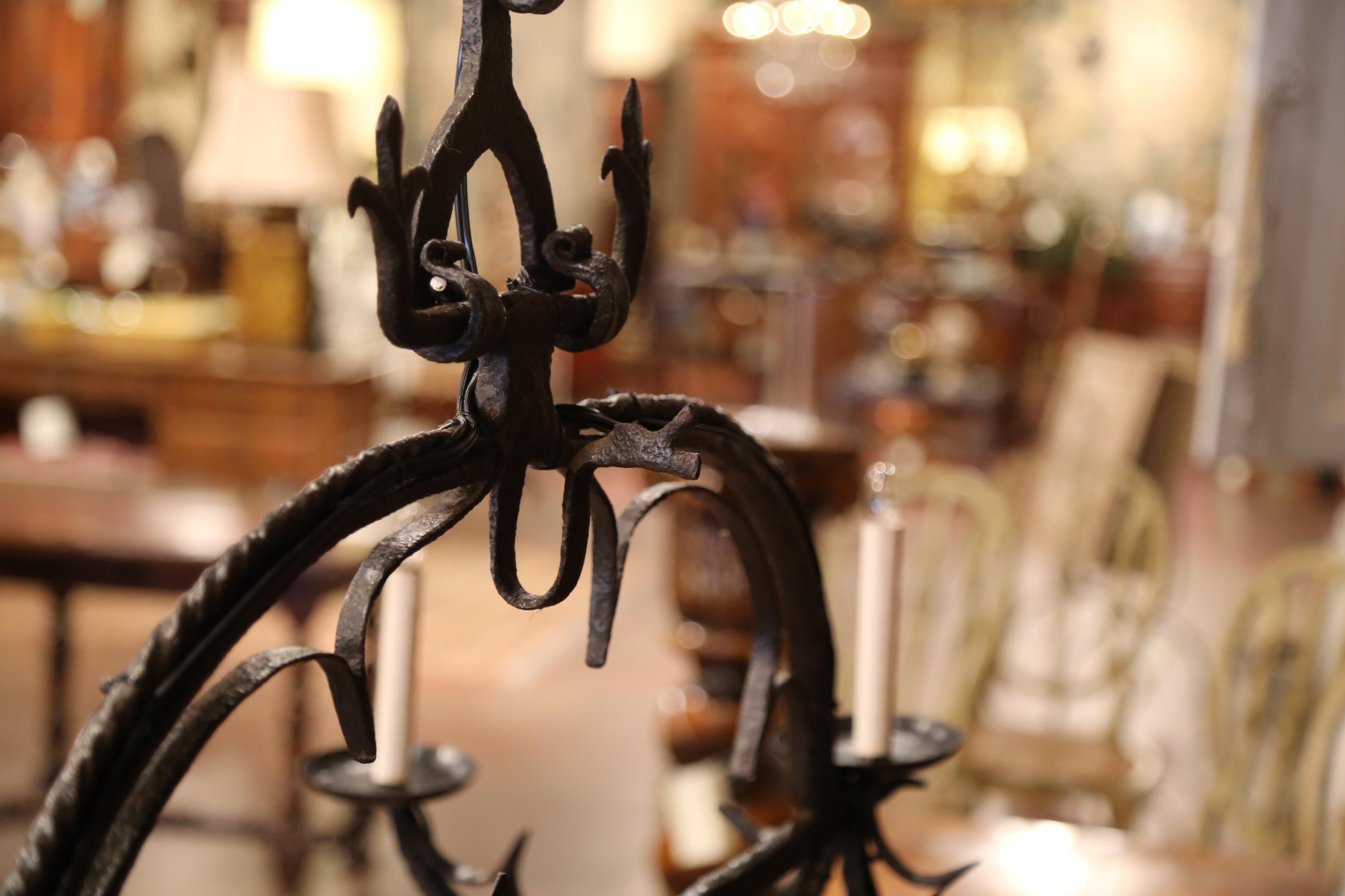 19th Century French Wrought Iron Island Six-Light Chandelier with Fleur-de-Lys 6