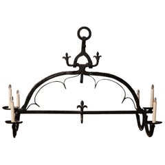 19th Century French Wrought Iron Island Six-Light Chandelier with Fleur-de-Lys