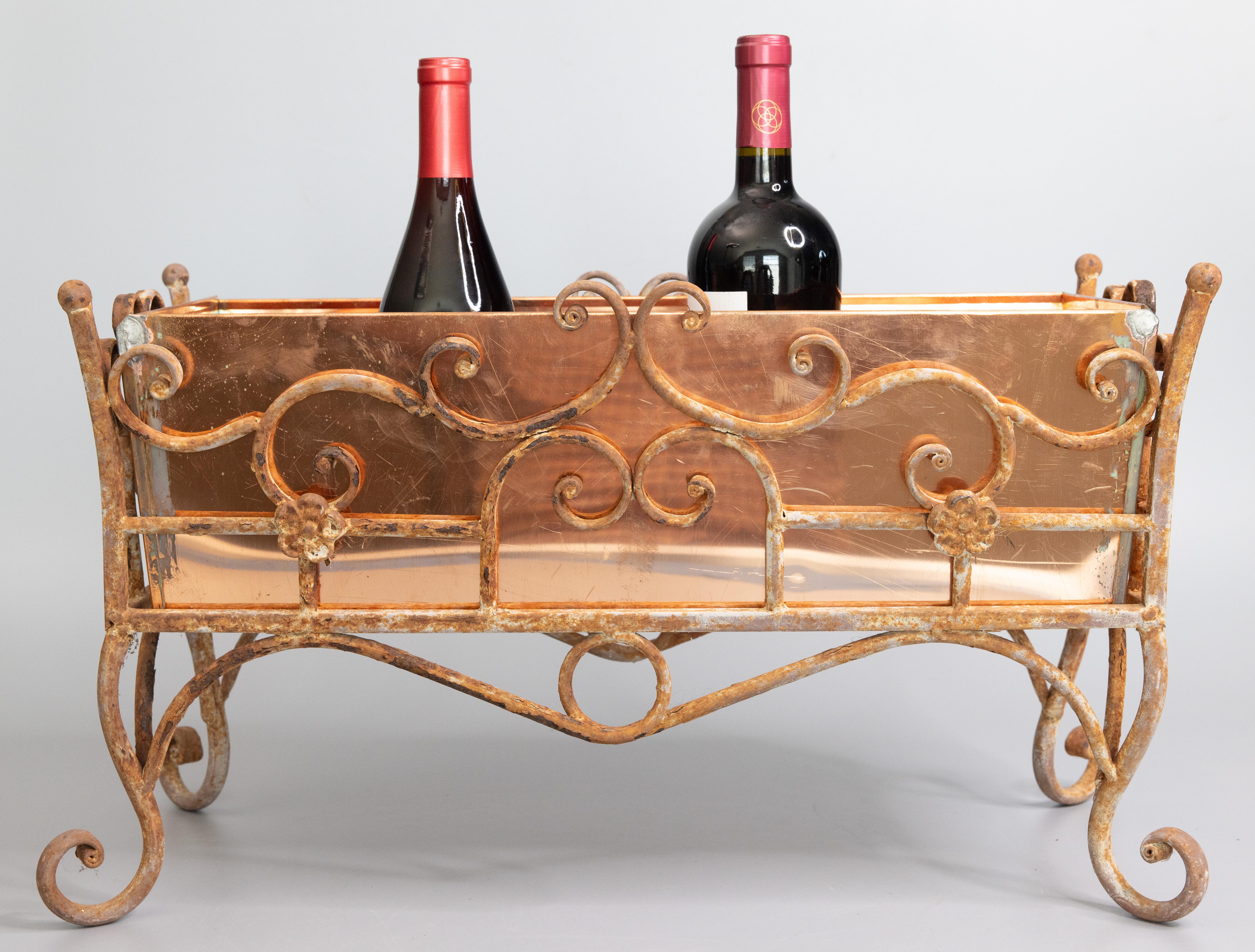 19th Century French Wrought Iron Jardiniere Wine Cooler With Custom Copper Liner For Sale 8