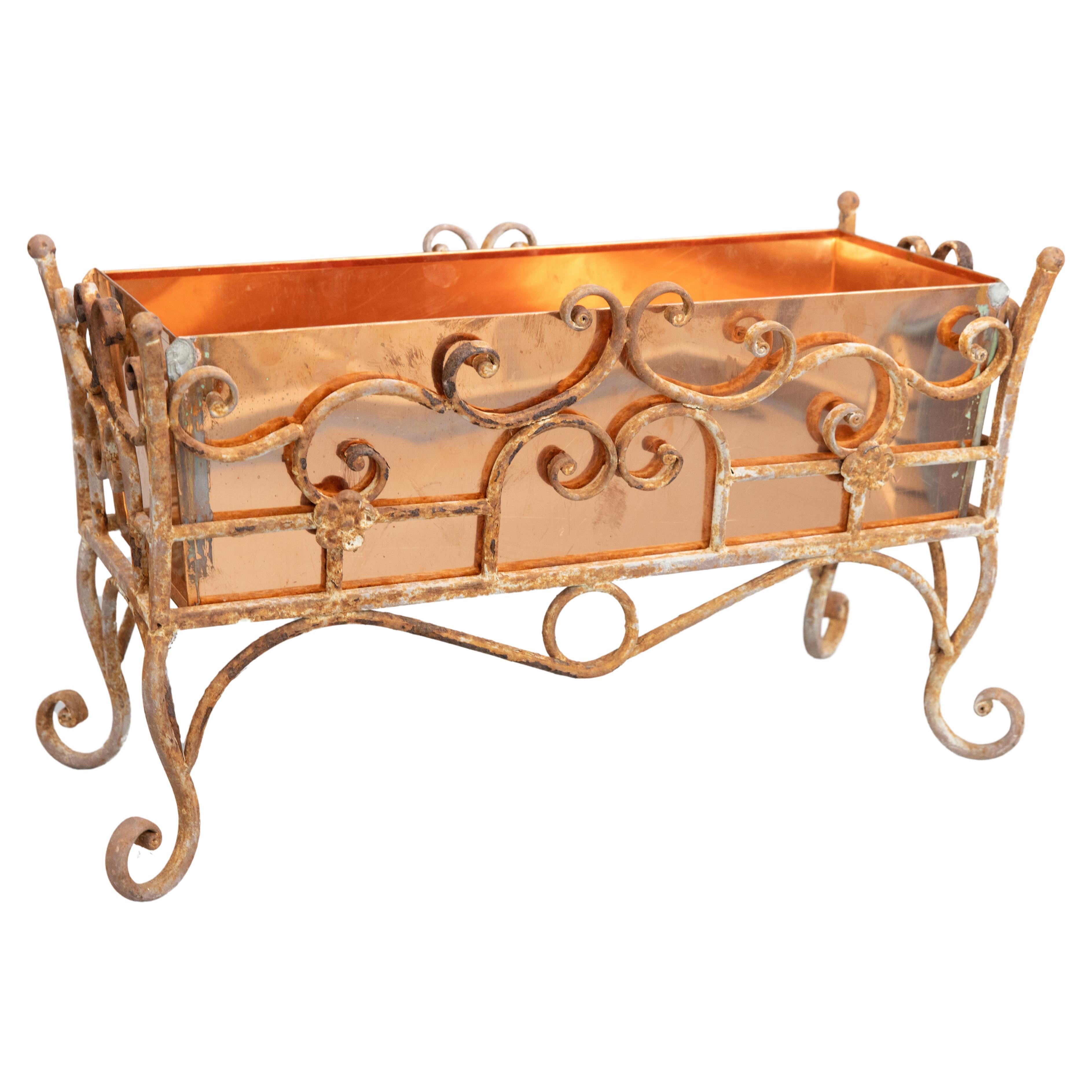 19th Century French Wrought Iron Jardiniere Wine Cooler With Custom Copper Liner For Sale