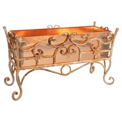 Used 19th Century French Wrought Iron Jardiniere Wine Cooler With Custom Copper Liner