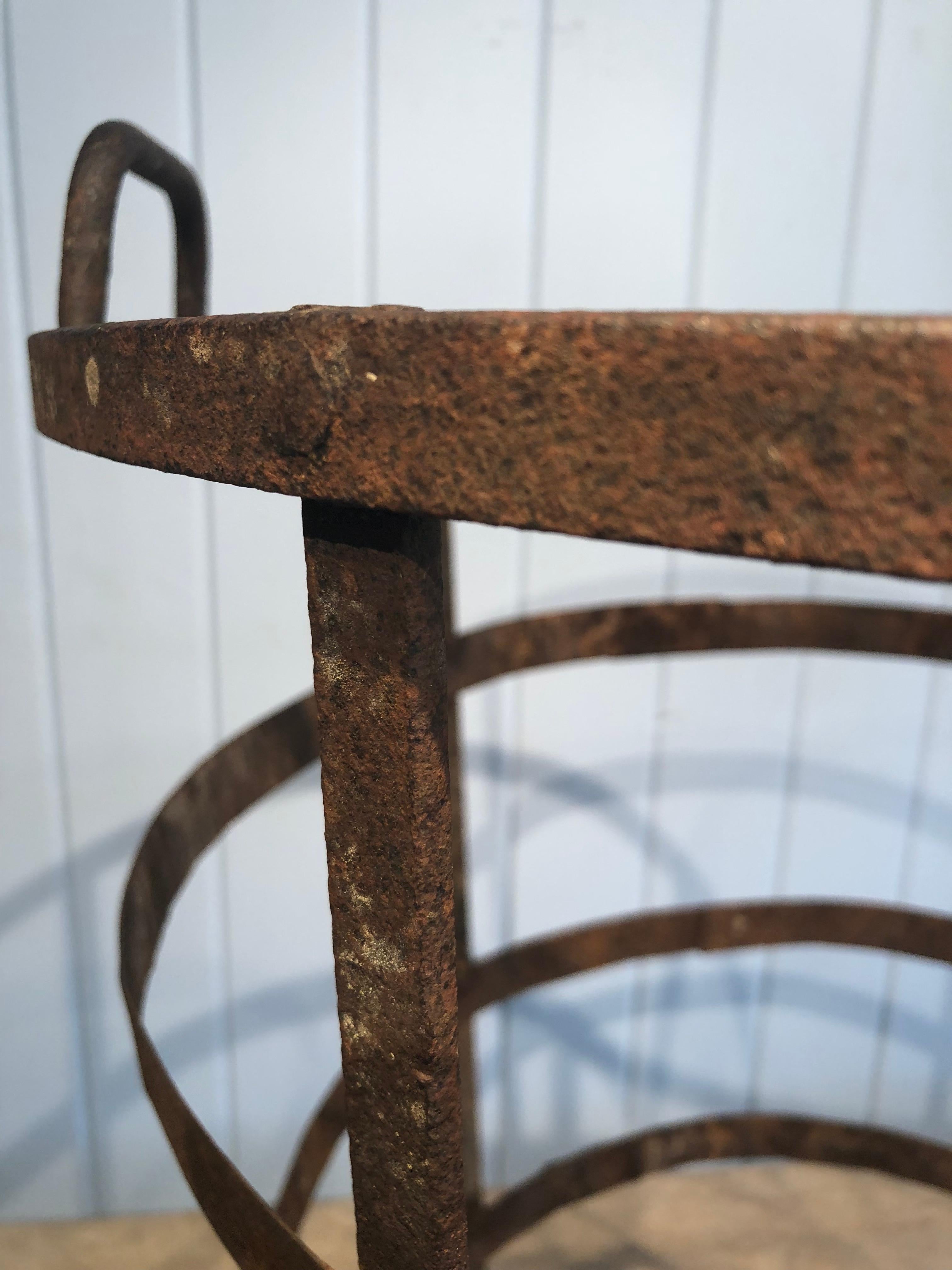 Hand-Crafted 19th Century French Wrought Iron Laundry Basket with Handles For Sale